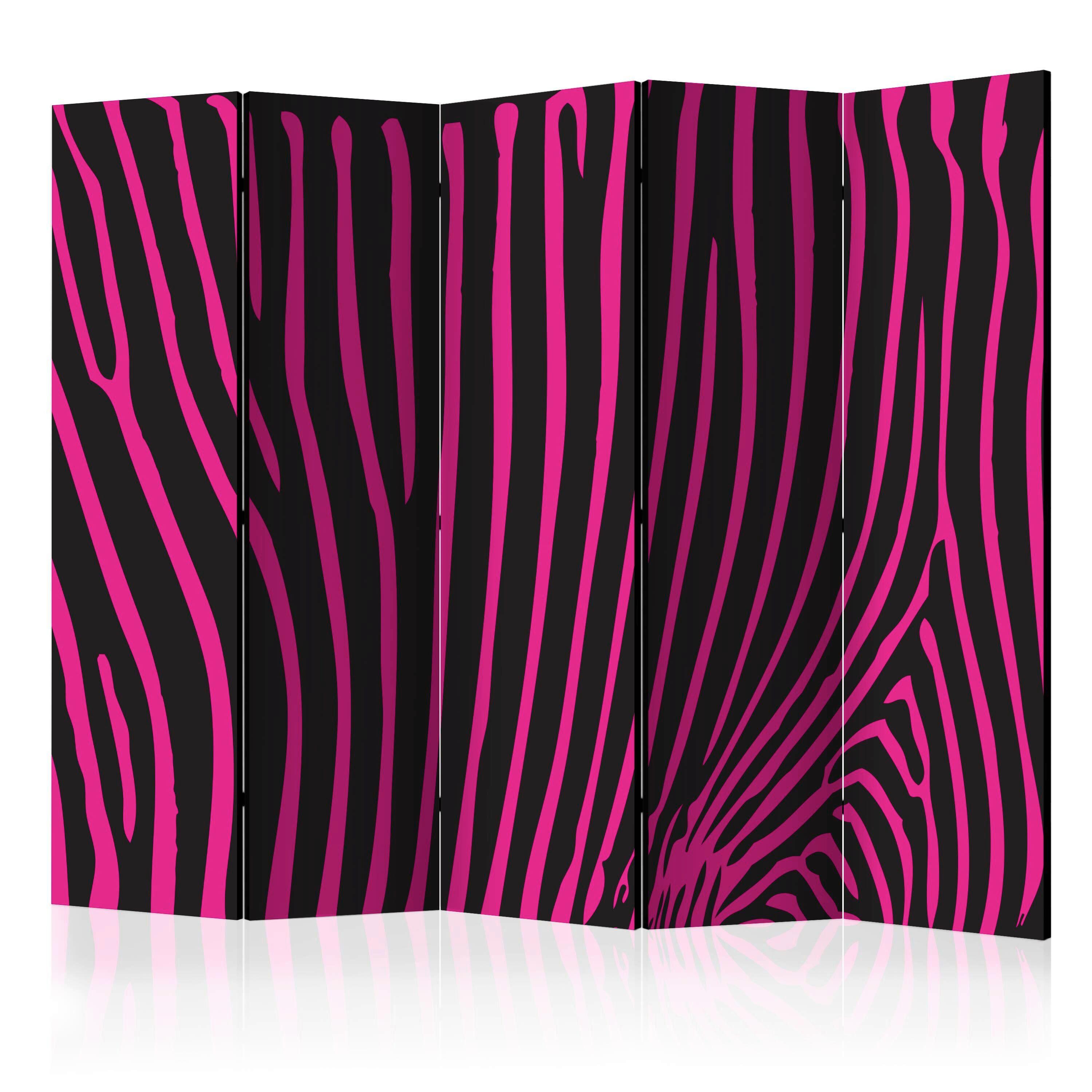 Paravan Zebra Pattern Pink I, 5-Delni, Dvostranski - pink/črna, Basics, tekstil/les (225/172/2cm) - artgeist