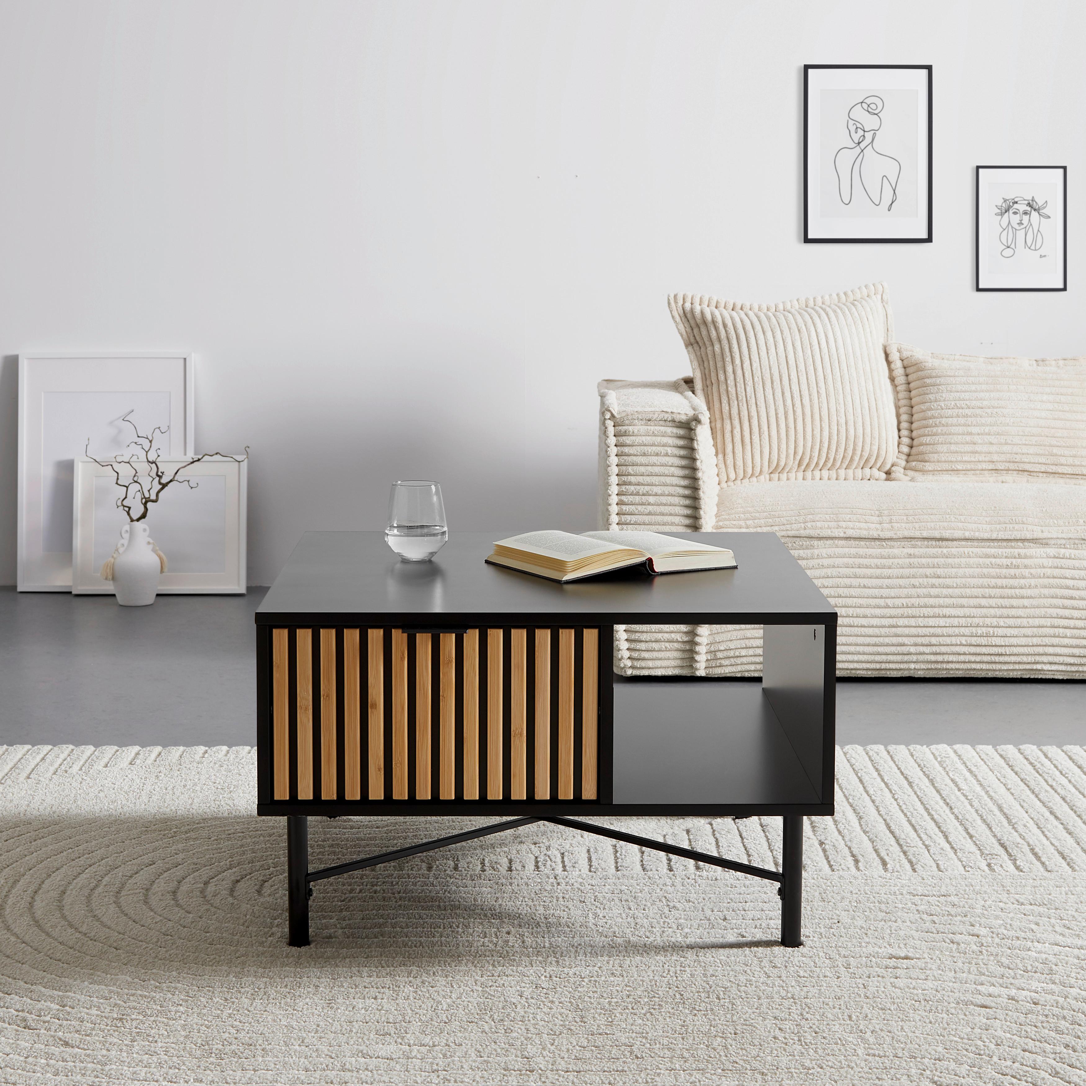 Couchtisch Madrid Naturfarben/Schwarz - Schwarz/Naturfarben, MODERN, Holz/Metall (70/70/43cm) - Mömax