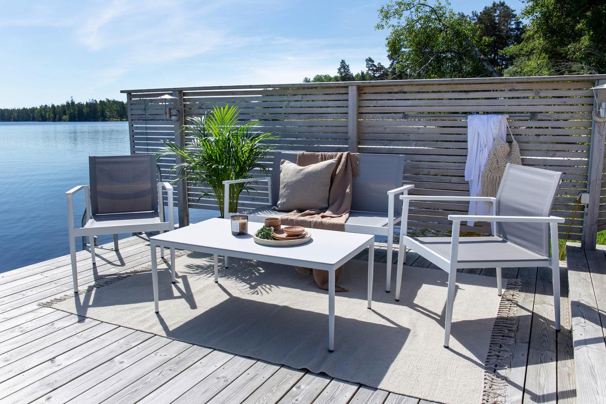 Loungegarnitur Break Weiß/Grau - Weiß/Grau, KONVENTIONELL, Glas/Textil - Gardenson