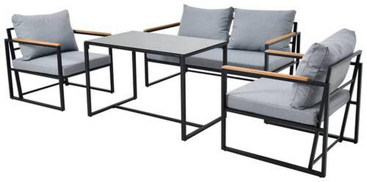 Lounge Garnitura Messina, Črna, Siva, 4-Delni Set - siva/črna, Moderno, kovina/steklo (66/68/73cm) - Beldano