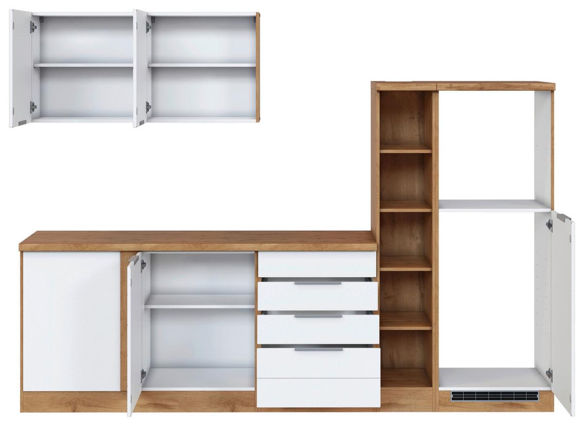 Eckküche Florenz ohne Geräte ca. 240x270 cm Weiß/Eiche - Eiche Wotan/Weiß, Design, Holzwerkstoff/Metall (240/270cm) - Held