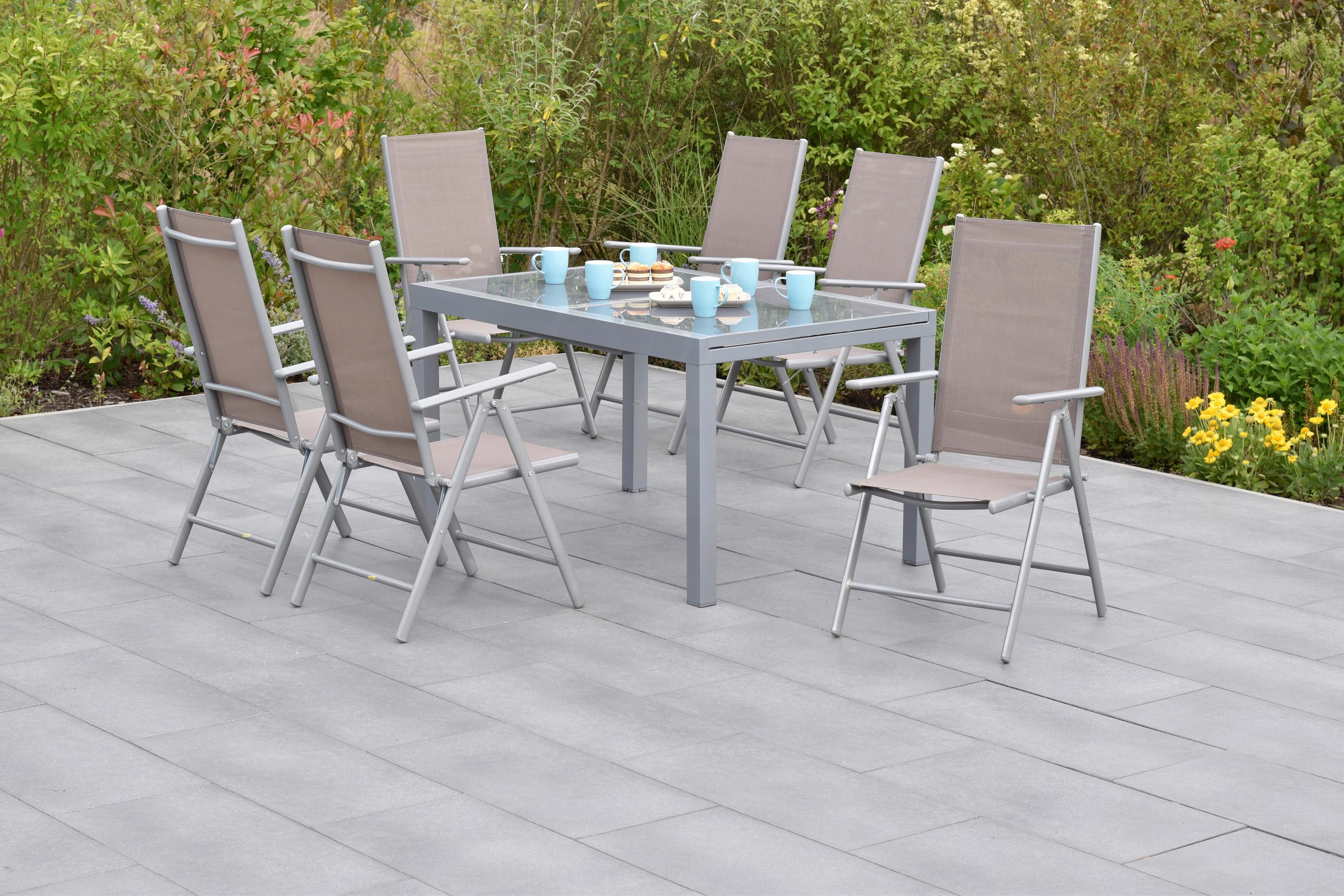 GARTENSET AMALFI - Taupe/Silberfarben, MODERN, Textil/Metall - Gardenson