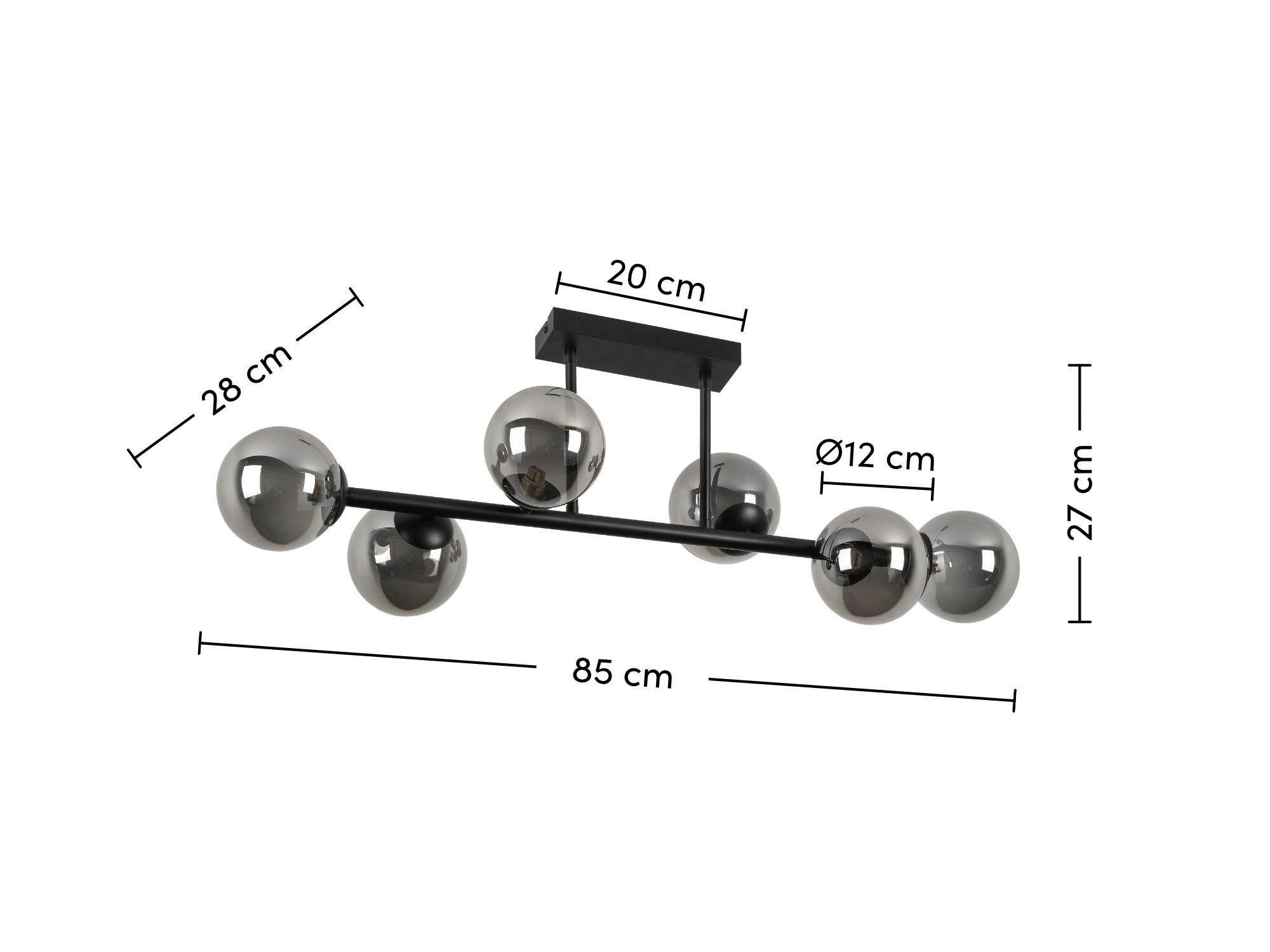 TAKLAMPA LISIB - kromfärg/svart, Modern, metall/glas (85/28/27cm) - Mömax