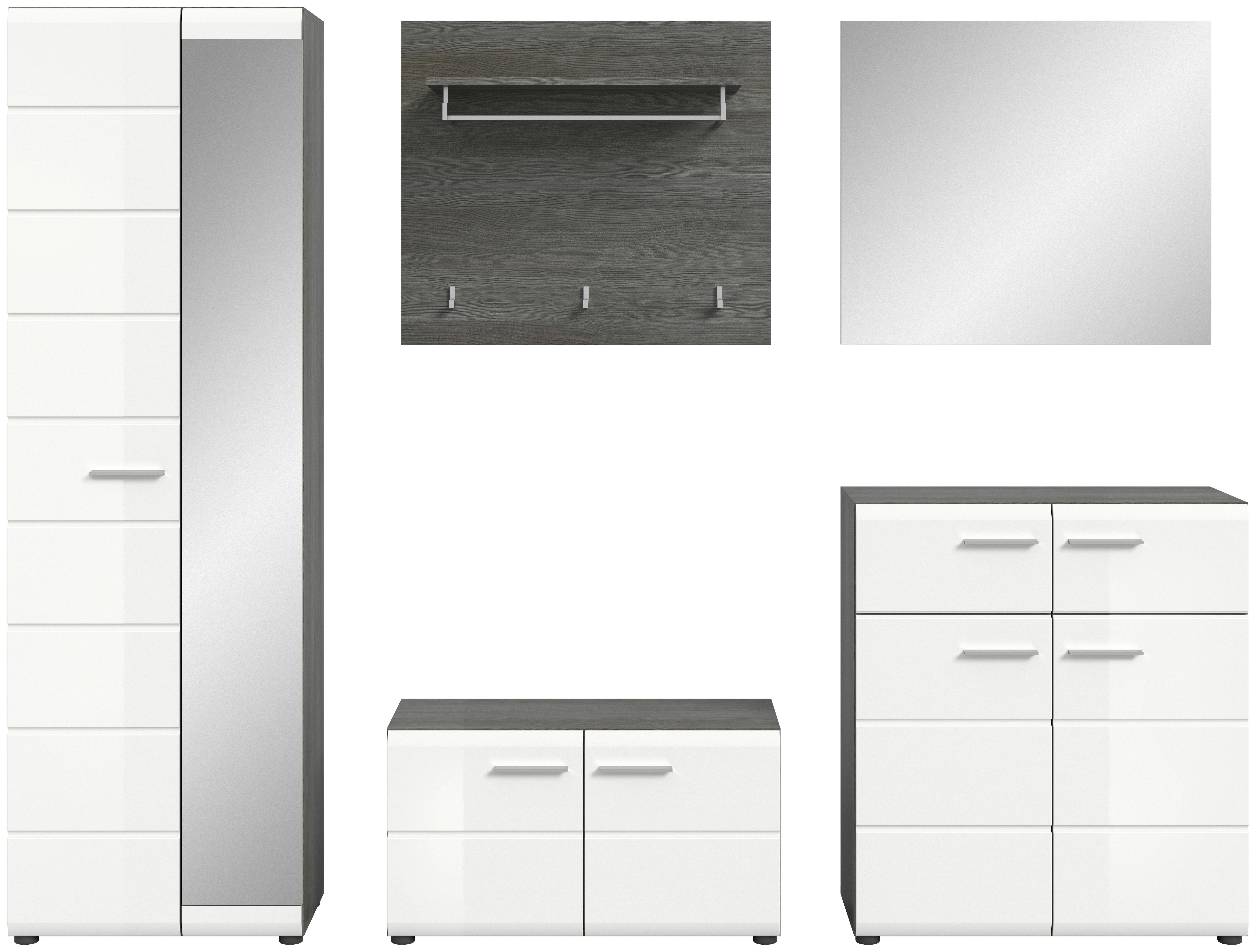 Serija Predsoblja Salsa - bijela visoki sjaj, Design, staklo/drvni materijal (250/192/37cm) - Modern Living