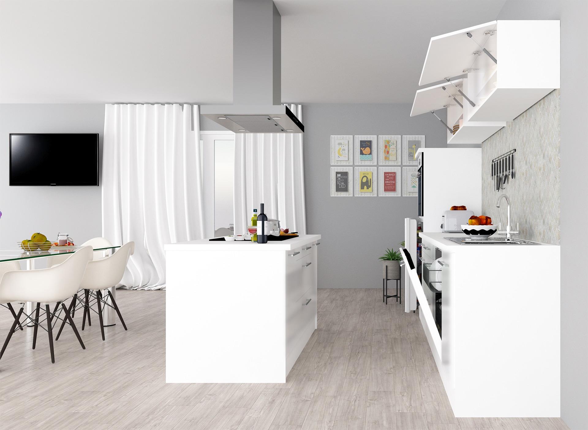 Inselküche in Weiss mit E-Geräten 'Premium' - Weiß, MODERN, Holzwerkstoff/Metall (280/160cm) - Respekta