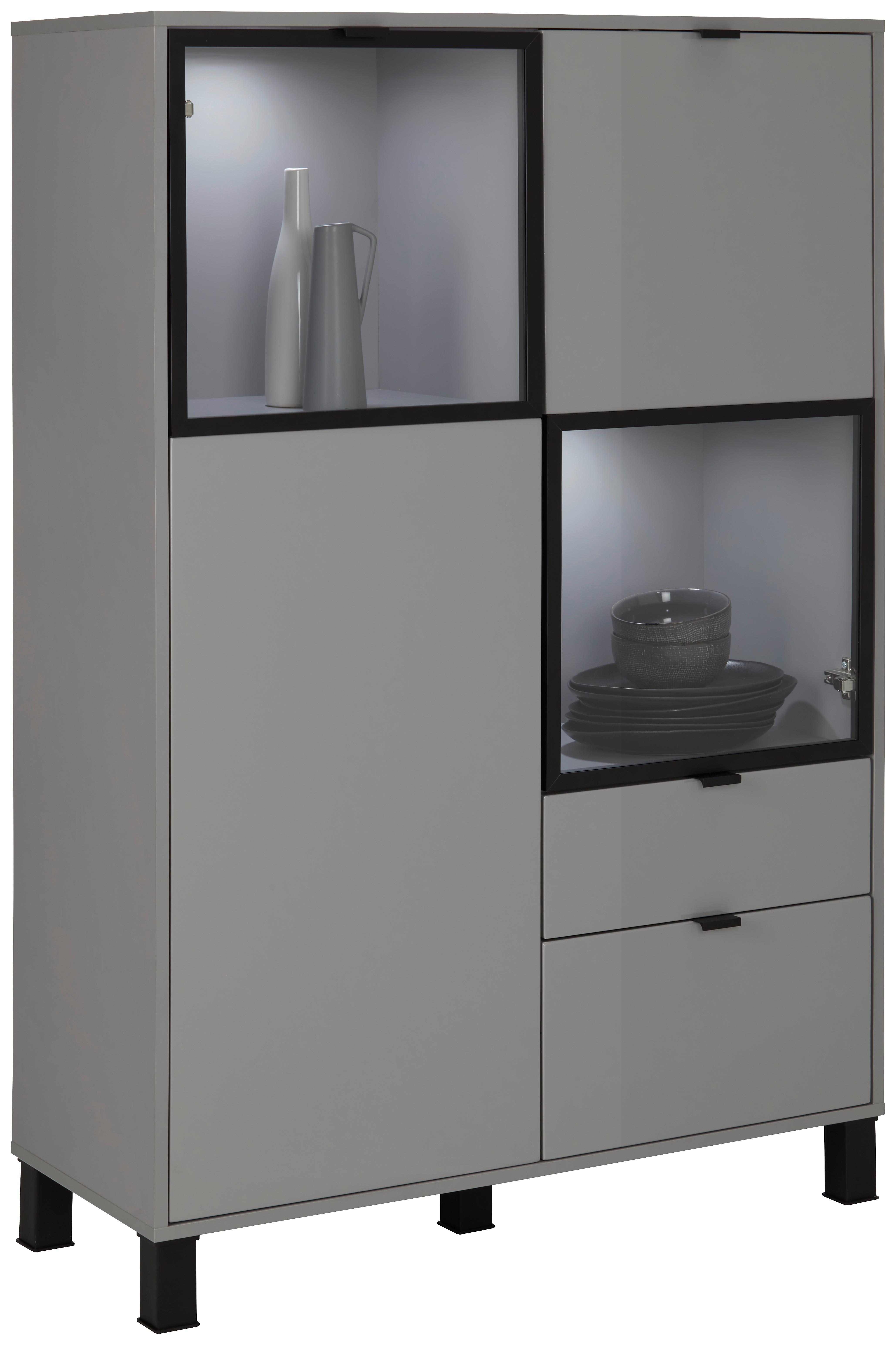 Highboard in Grau - Schwarz/Grau, MODERN, Glas/Holzwerkstoff (94/141/38cm) - Modern Living