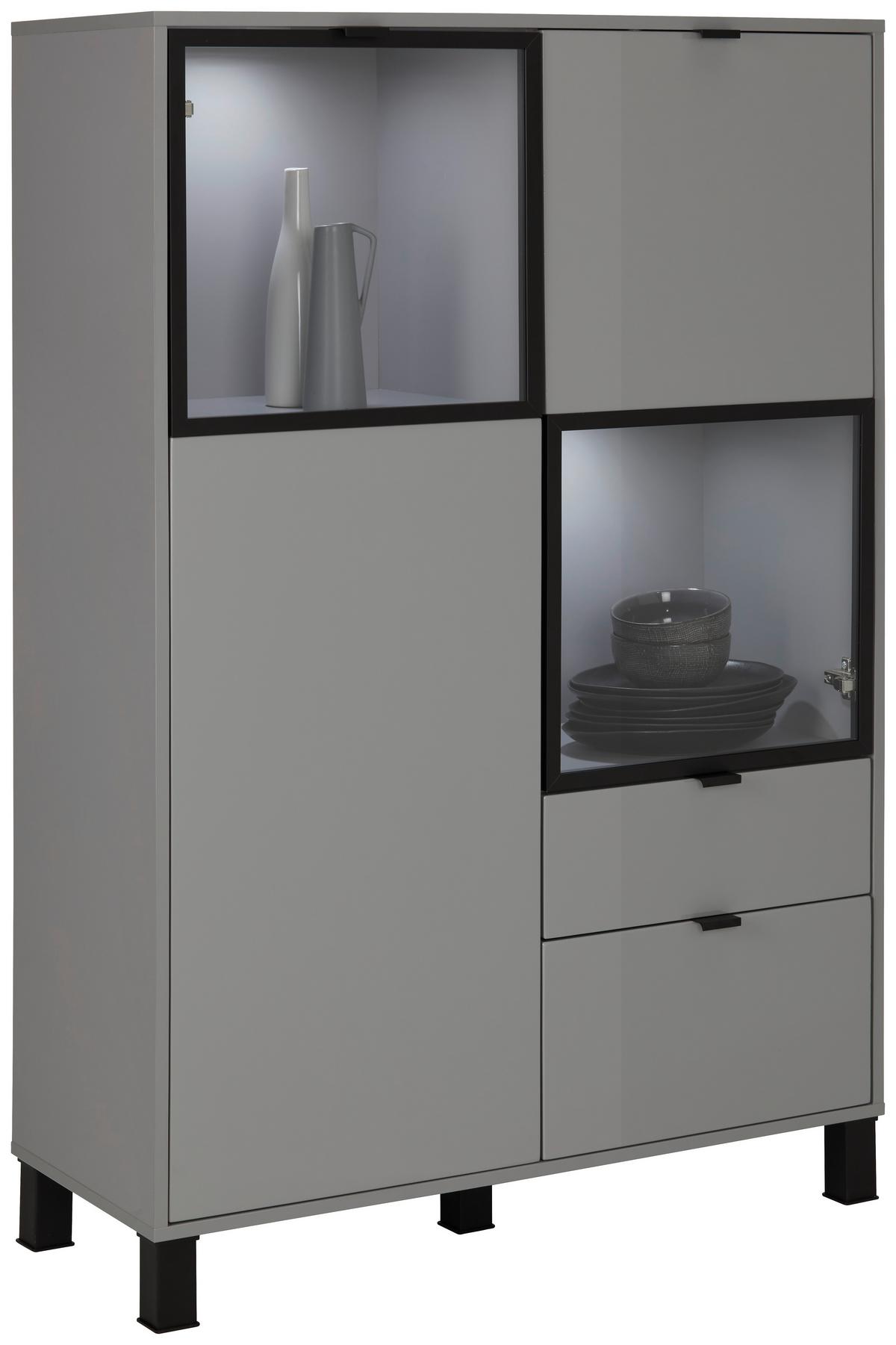 Highboard in Grau - Schwarz/Grau, Modern, Glas/Holzwerkstoff (94/141/38cm) - Mömax