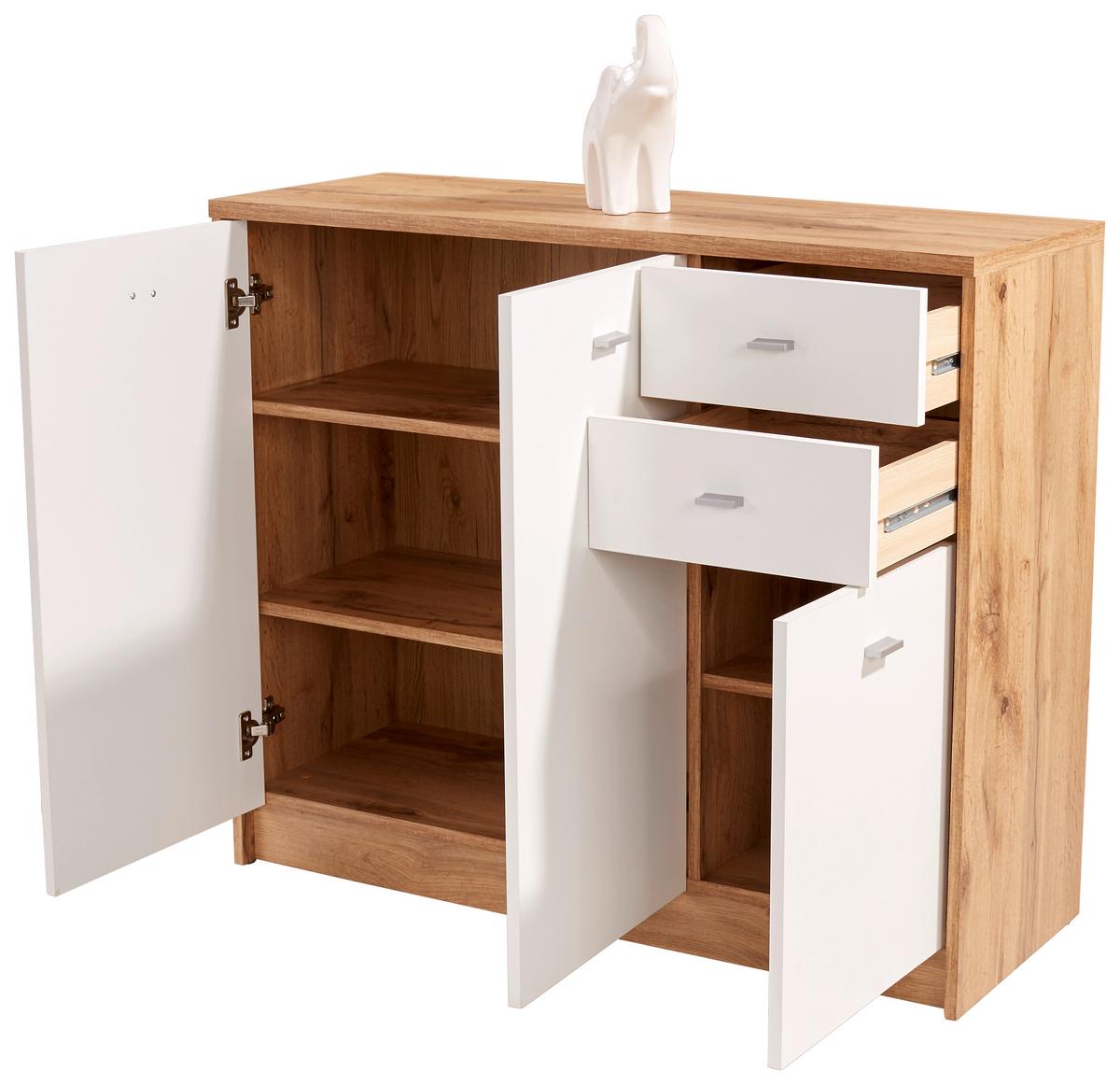 Comodă 4-You - alb/culoare lemn stejar, Modern, material pe bază de lemn (109,1/85,4/34,6cm) - Modern Living