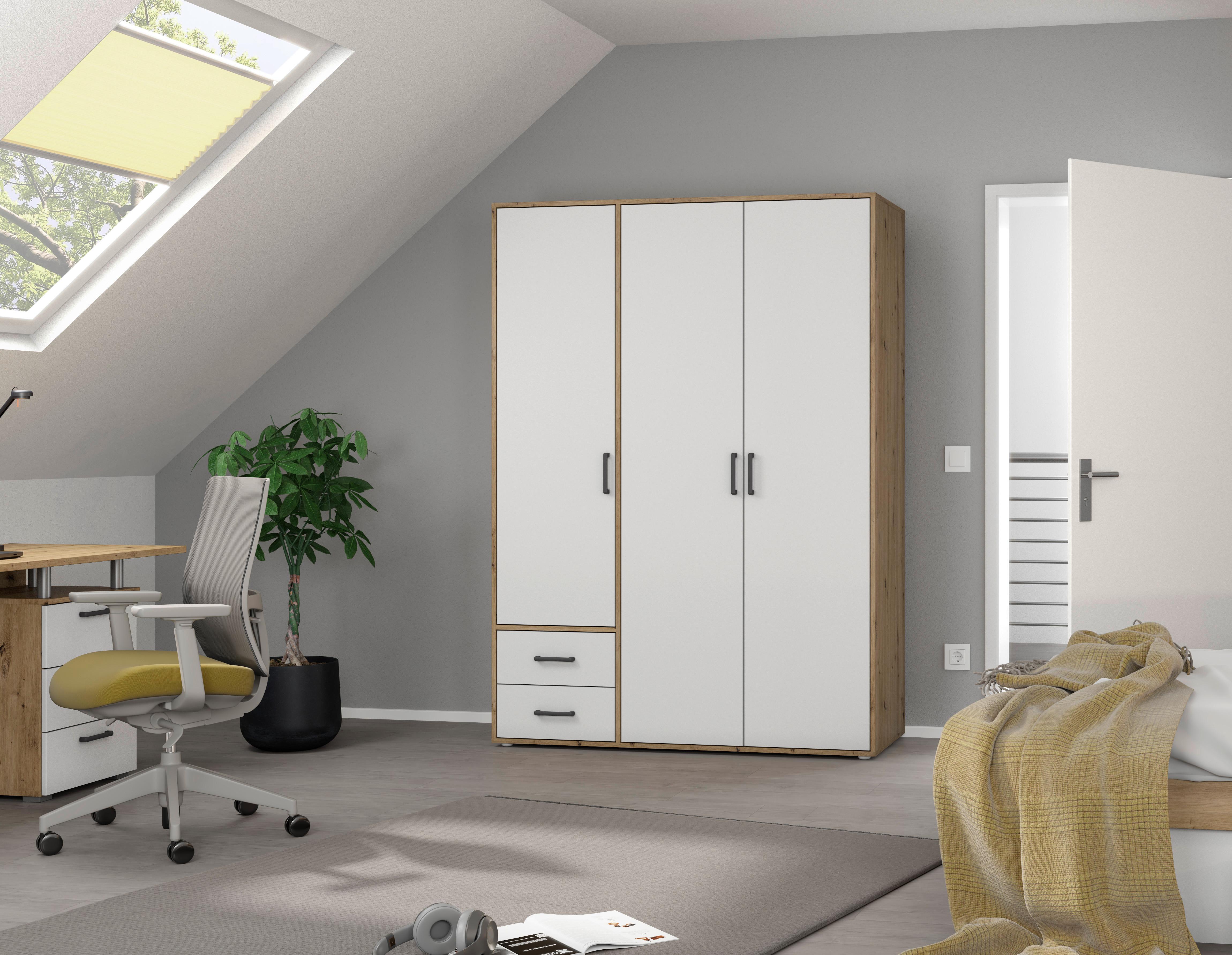 DULAP  USI ROTATIVE VOYAGER - alb/stejar Artisan, Modern, material pe bază de lemn (140/194/53cm) - Modern Living