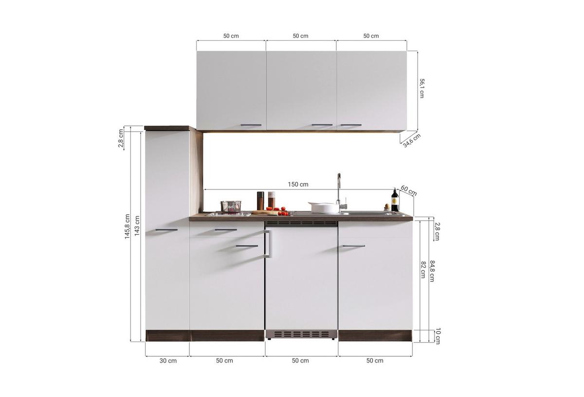 Kuhinjski Blok Z Aparati Oliver, Barva Hrasta, Črna - črna/barve hrasta, Moderno, umetna masa/leseni material (180cm) - Respekta