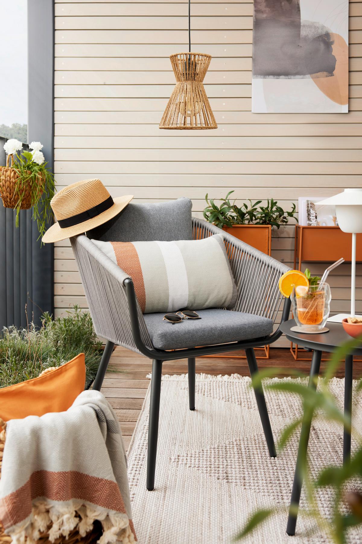 Balkonset Juri in Anthrazit/Hellgrau - Anthrazit/Hellgrau, Modern, Kunststoff/Textil (60/79/64cm) - Mömax