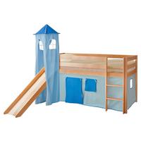 Spielbett "Kasper",aus Kiefer, hellblau/dunkelblau/kiefer - Dunkelblau/Kieferfarben, Natur, Holz (90/200cm) - MID.YOU