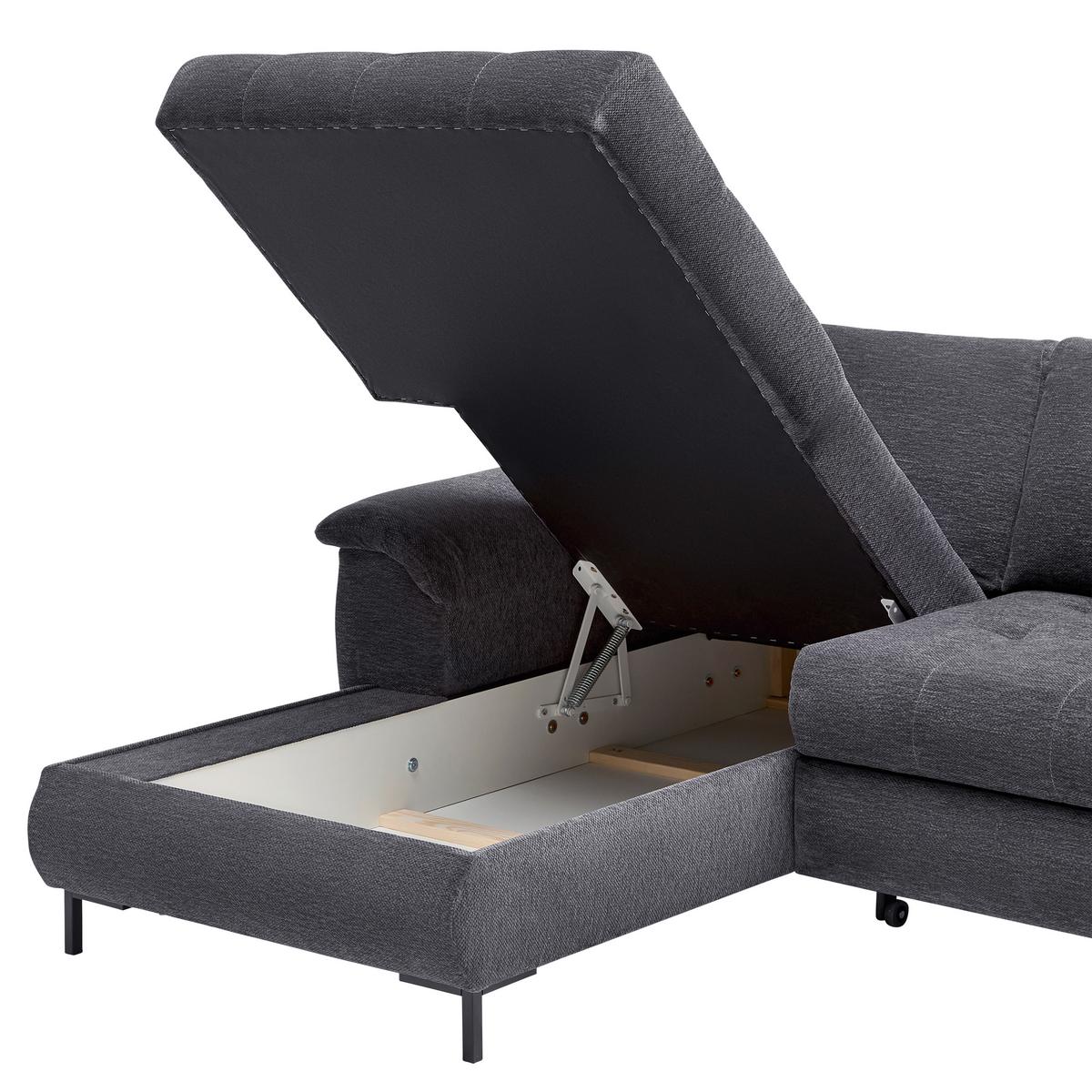 Ecksofa Focus L Grau Chenille - Schwarz/Grau, KONVENTIONELL, Holz/Textil (256/167cm) - Based