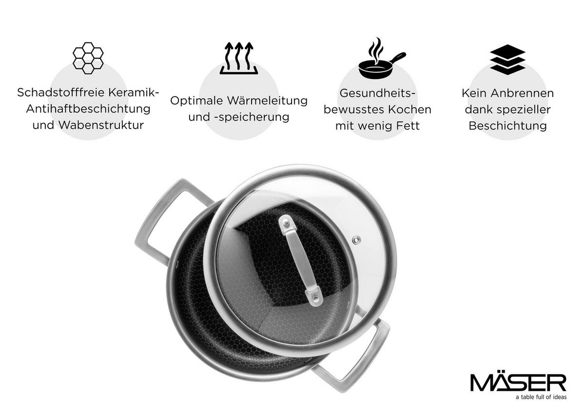 Kochtopf 935608 Kochtopf - Silberfarben/Schwarz, Basics, Metall (20/15cm) - Mäser