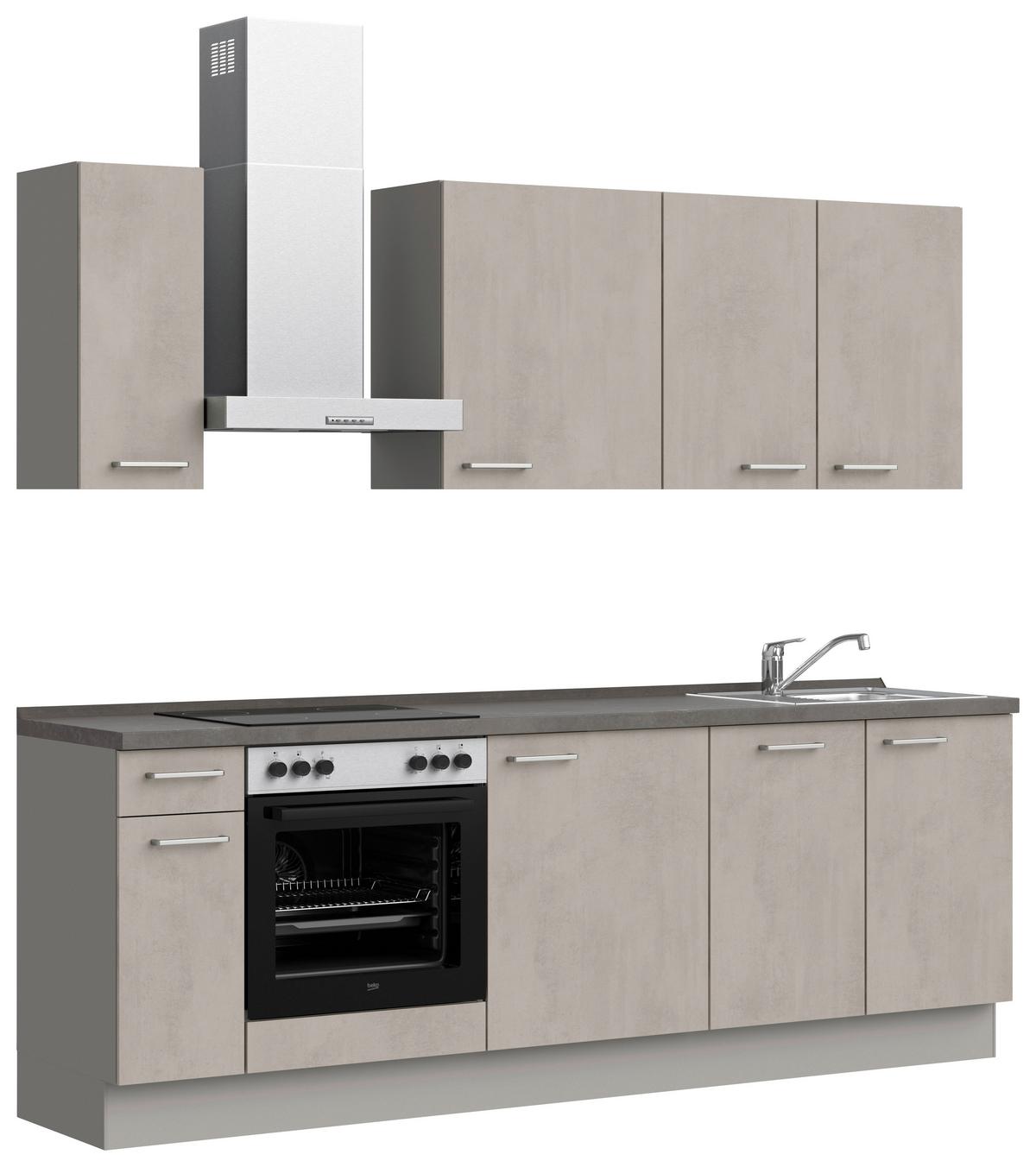 Küchenblock Riva Low m. Geräten Grau - Schieferfarben/Edelstahlfarben, MODERN, Holzwerkstoff/Metall (240cm) - Nobilia