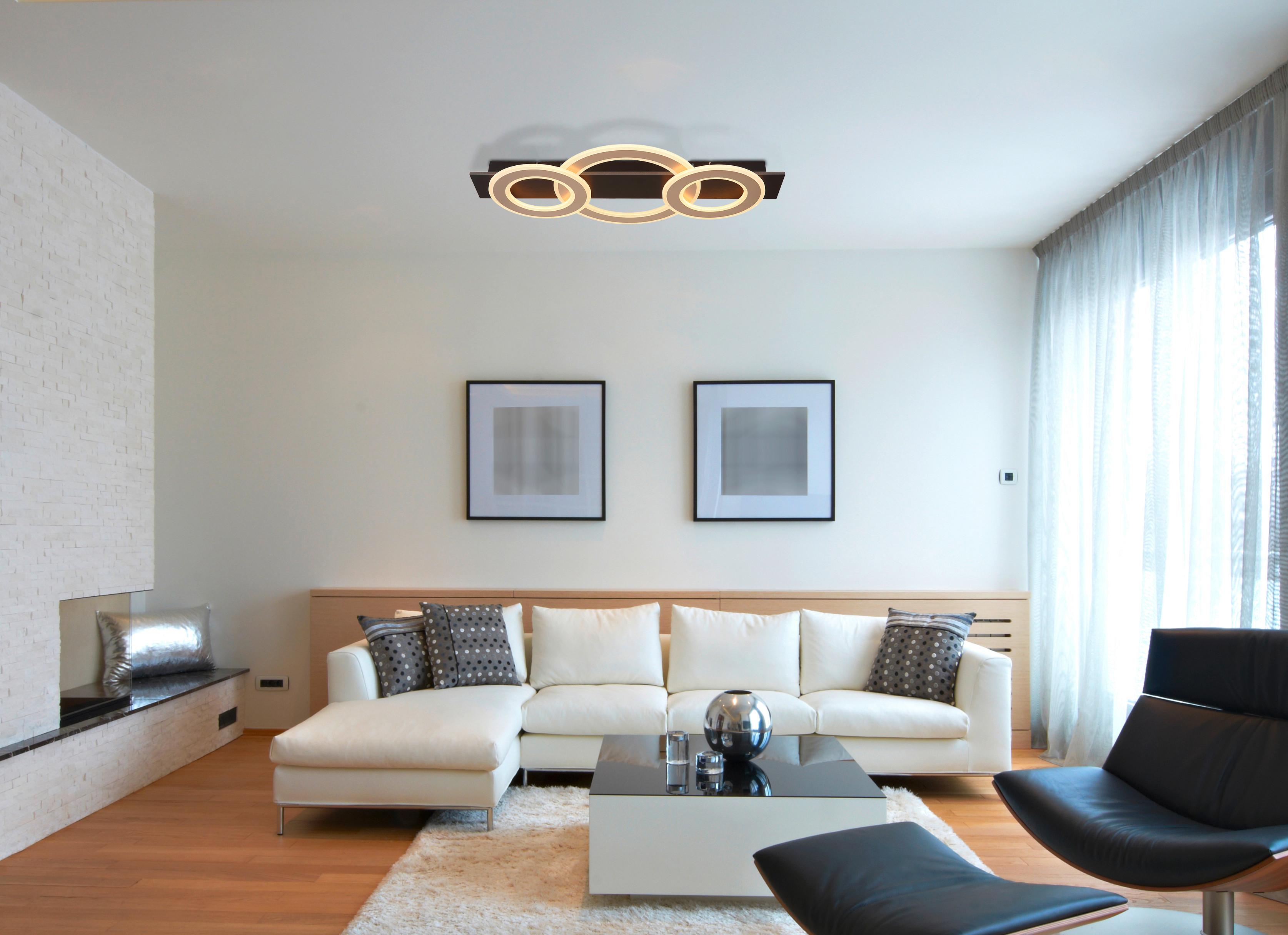 LED-DECKENLEUCHTE 48034A-50 JAYDEN - Champagner/Dunkelbraun, Design, Holzwerkstoff/Kunststoff (73/35/7cm) - Globo