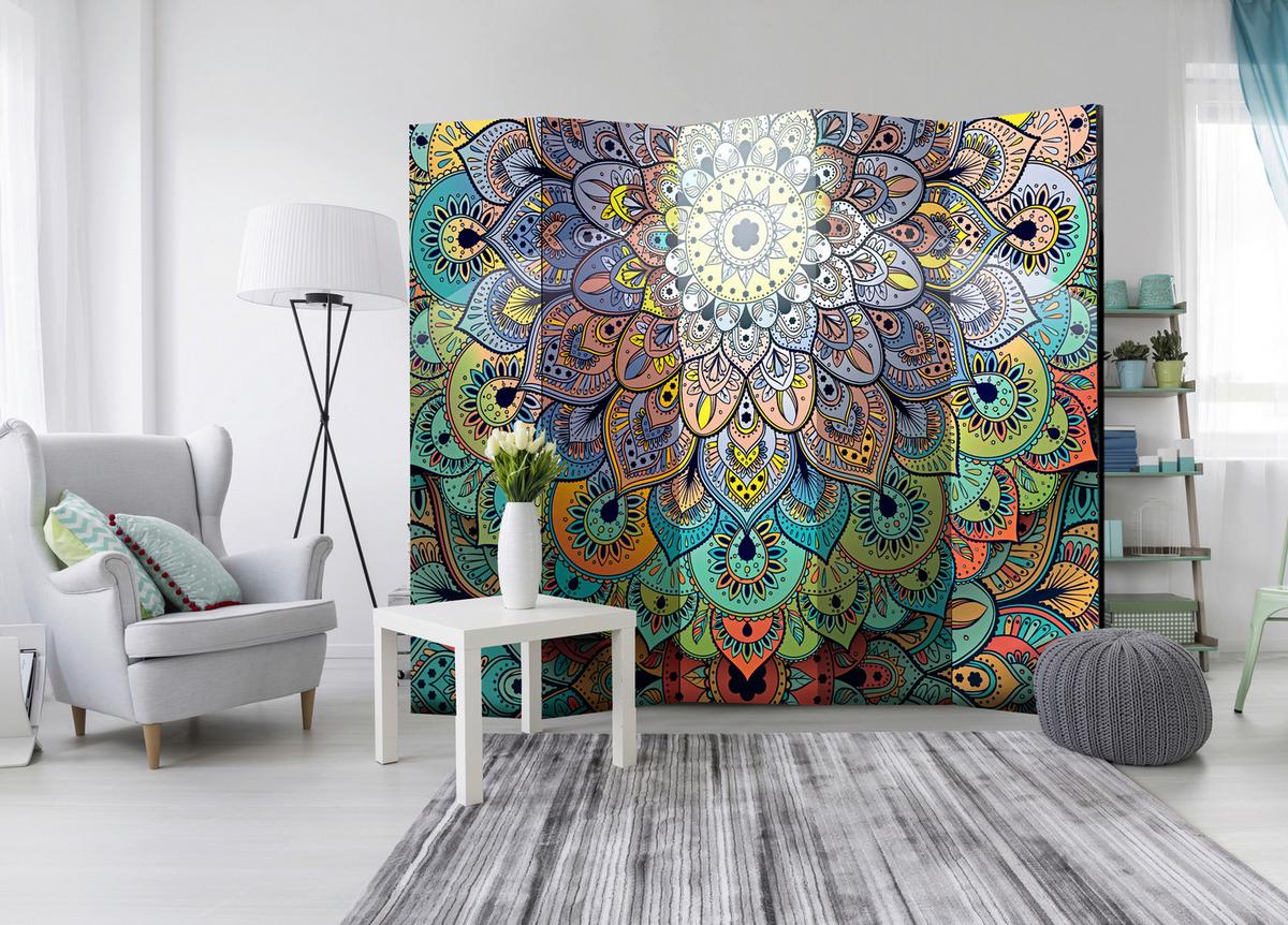 Paravan Colourful Stained Glass I, 5-Delni, Dvostranski - večbarvno, Basics, tekstil/les (225/172/3cm) - artgeist