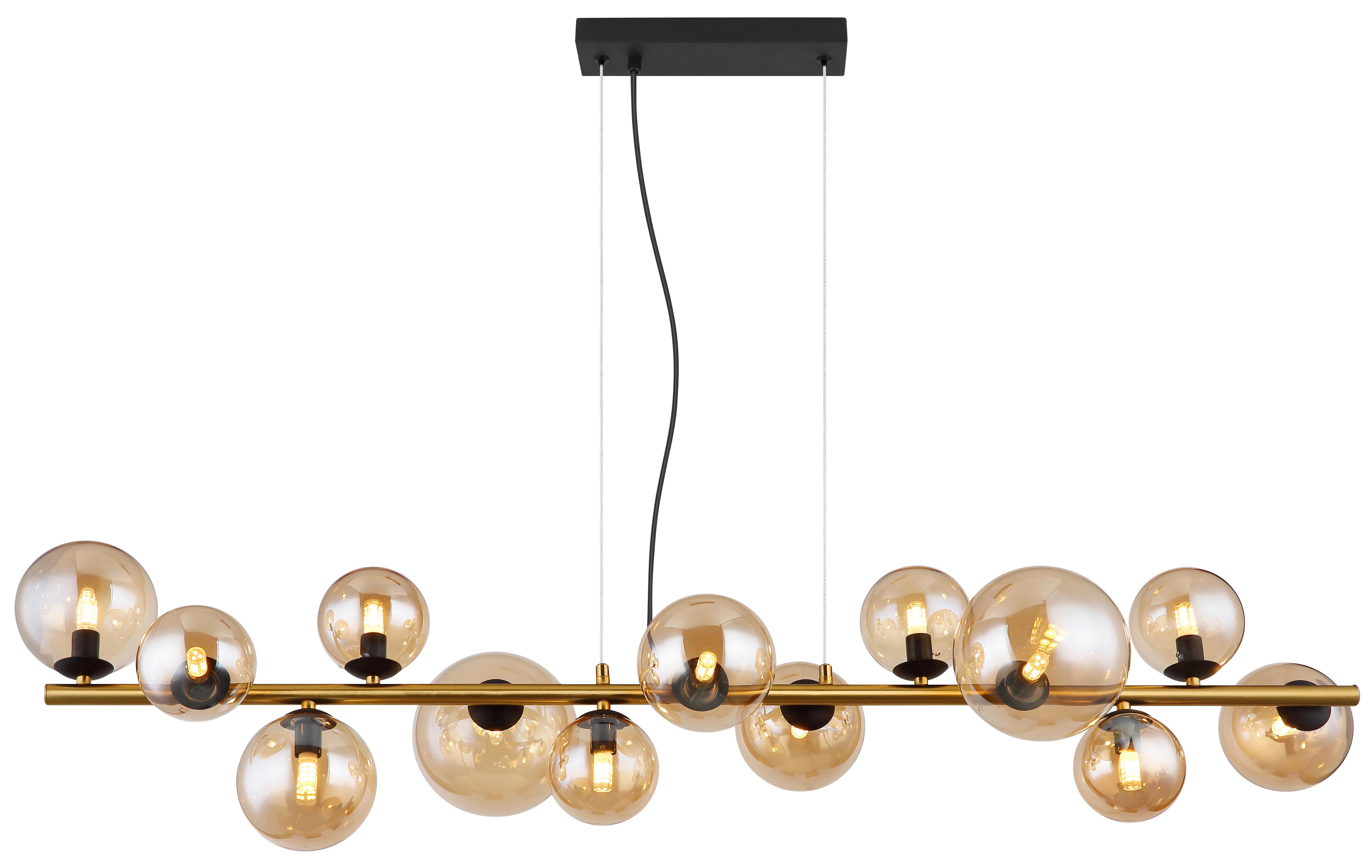 LED-Hängeleuchte Riha Schwarz max. 3,5 Watt - Transparent/Messingfarben, Design, Glas/Kunststoff (120/34,5/120cm) - Globo