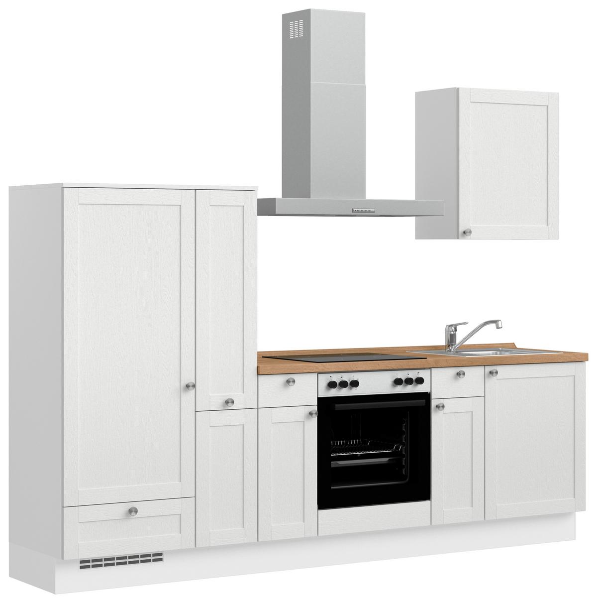 Küchenleerblock Frame Low o. Geräte Weiß - Edelstahlfarben/Eichefarben, MODERN, Holzwerkstoff/Metall (270cm) - Nobilia