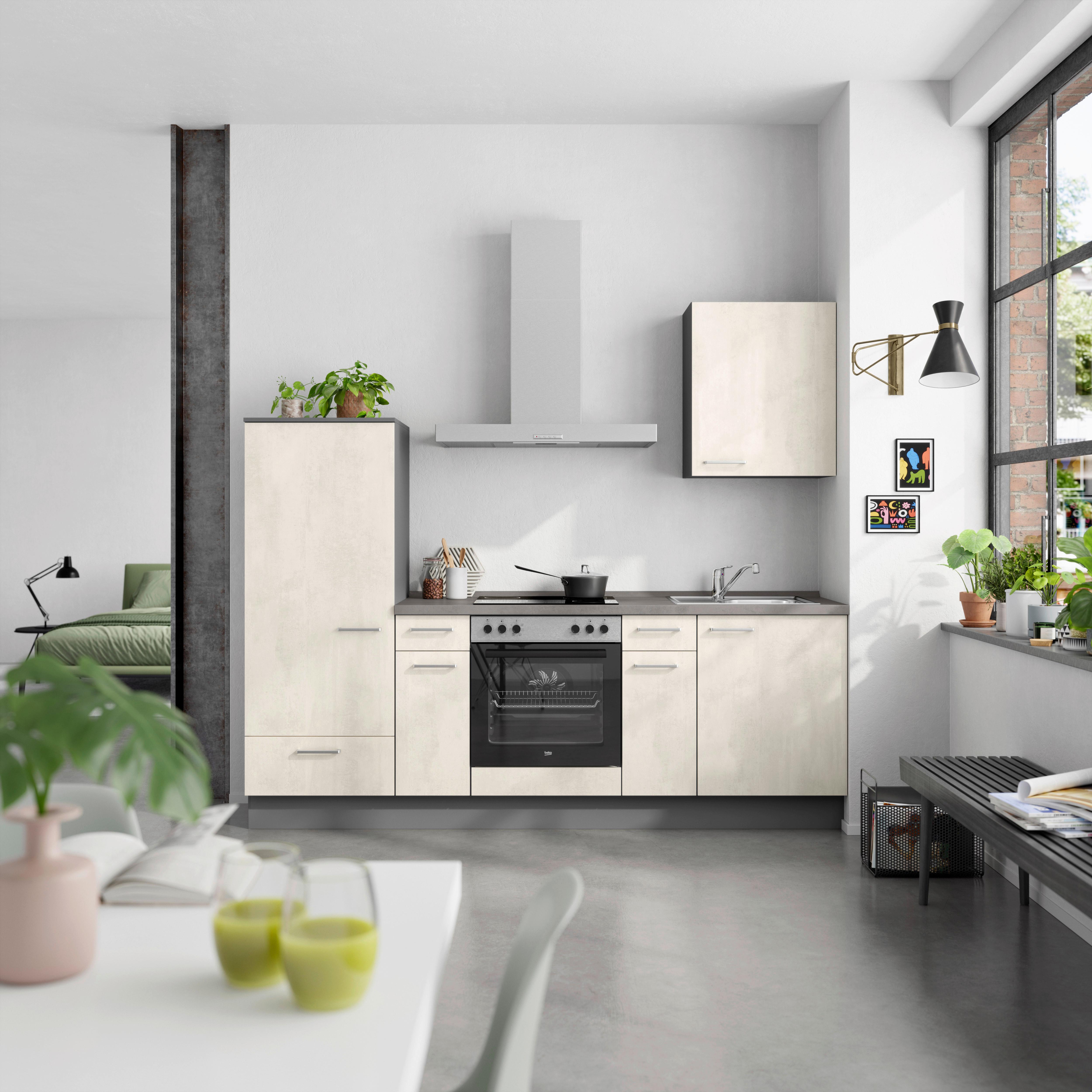 Küchenblock Riva Low m. Geräten Weiß - Schieferfarben/Edelstahlfarben, MODERN, Holzwerkstoff/Metall (240cm) - Nobilia