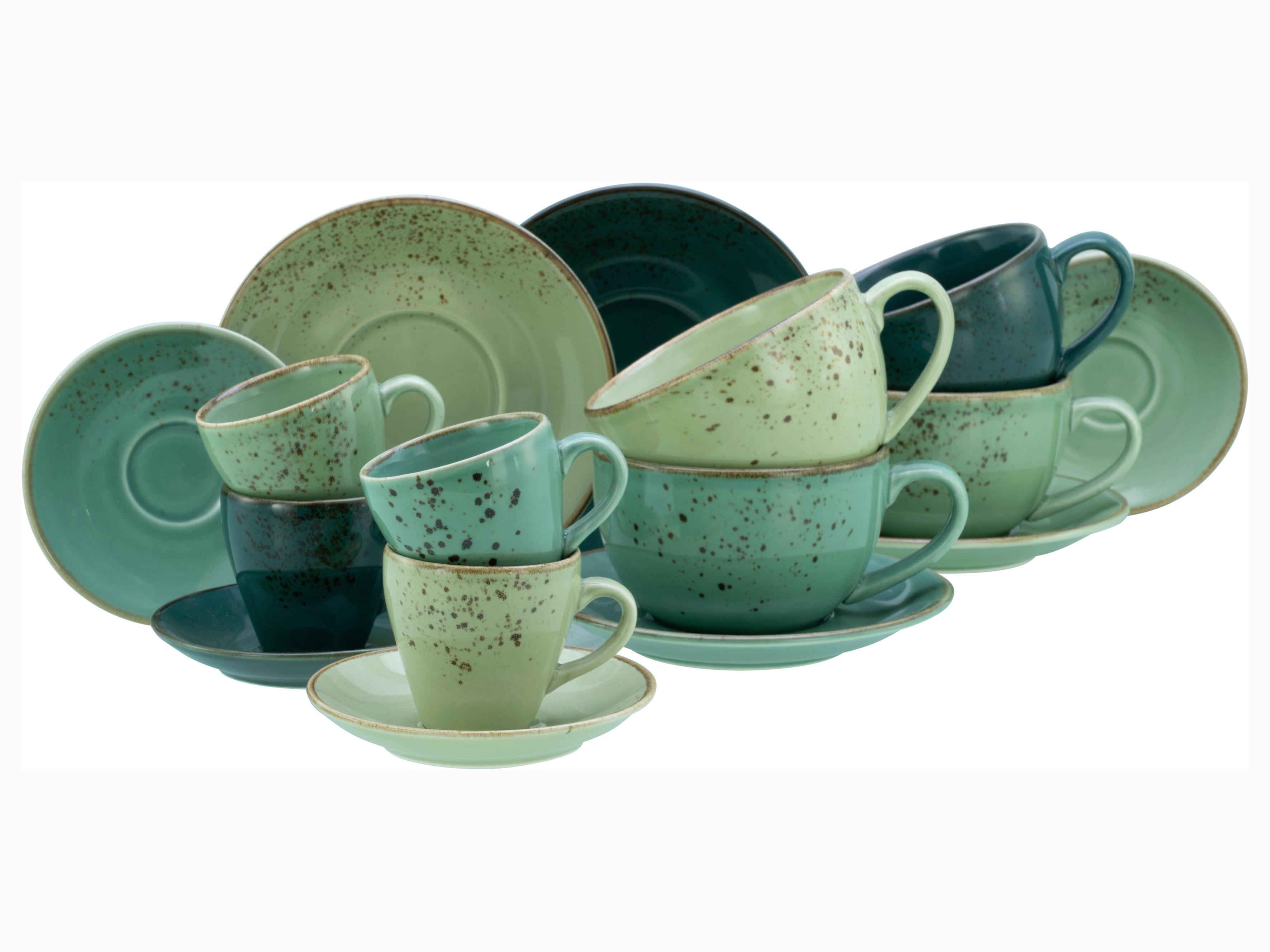 Kavni Servis Green Life, 16-Delni - zelena/gozdno zelena, Basics, keramika - Creatable