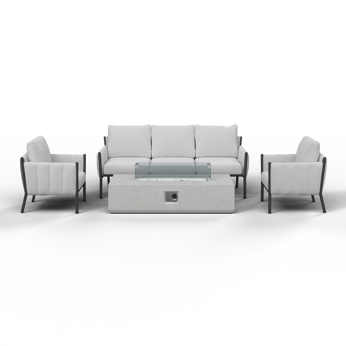 Loungegarnitur Annalotta Out doorstoff/Metall +Abdeckung - Creme/Weiß, MODERN, Glas/Textil (200,5/71,5/80,5cm) - Bessagi Garden