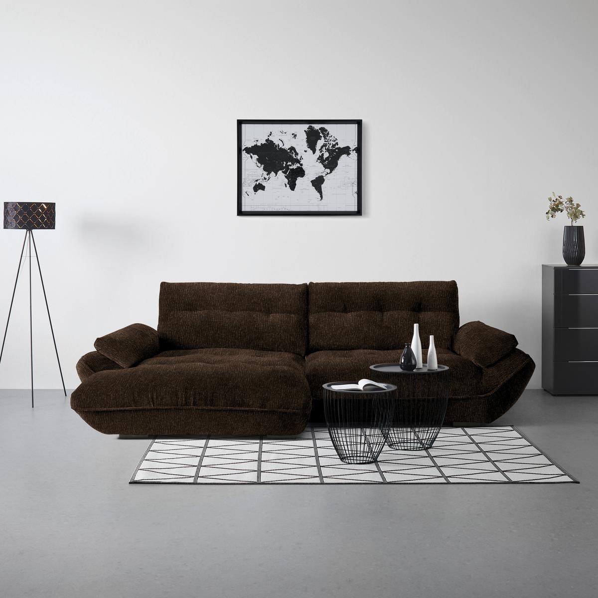 Wohnlandschaft Vivo Dunkelbraun - Dunkelbraun/Schwarz, MODERN, Kunststoff/Textil (179/63/317cm) - Premium Living