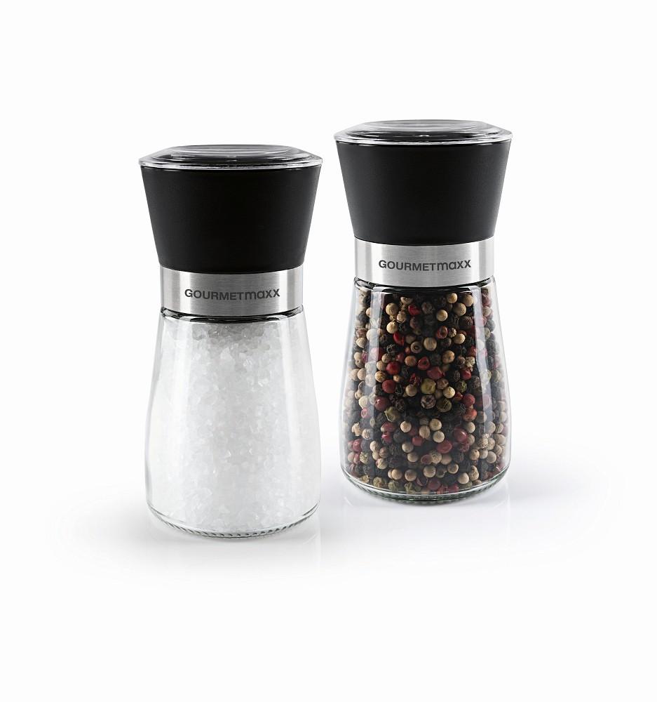 MŁYNEK DO SOLI I PIEPRZU 14343 - czarny, Basics, tworzywo sztuczne/szkło (6,5/13cm) - GOURMETMAXX