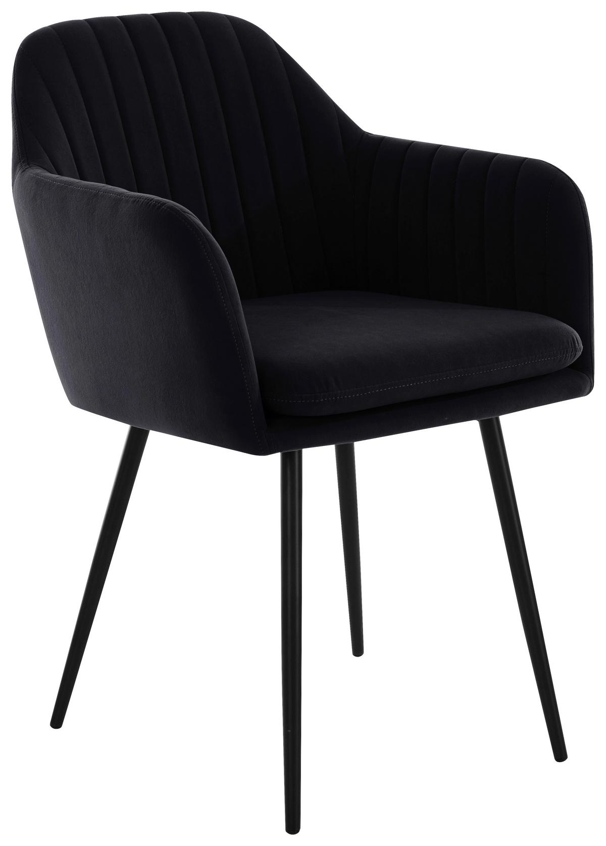 Armlehnstuhl Mila 2er-Set Schwarz samt - Schwarz, MODERN, Textil/Metall (59/84/66cm) - MID.YOU