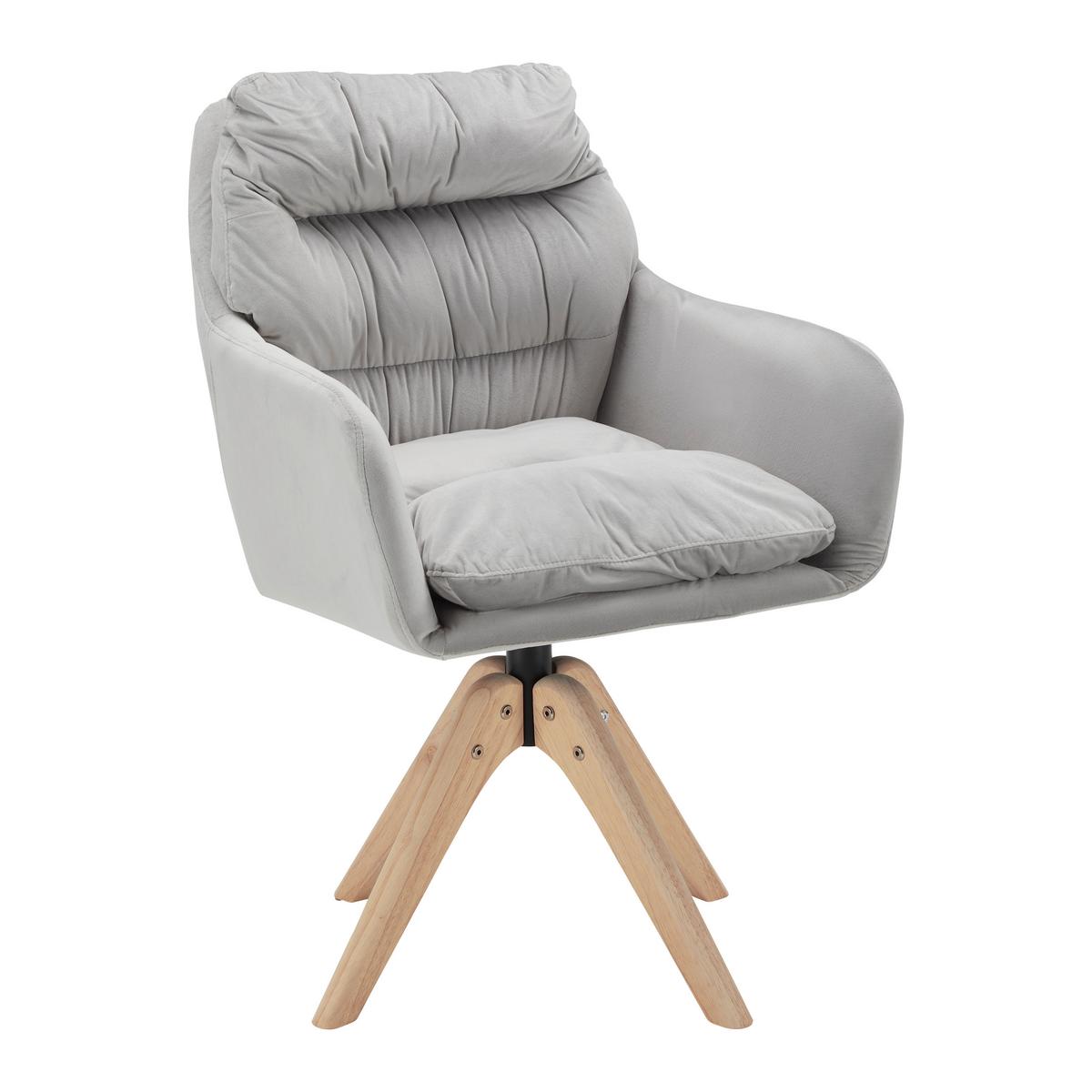 Armlehnstuhl Juana Hellgrau Samt Drehbar Gepolstert - Hellgrau/Naturfarben, MODERN, Holz/Textil (61/93/65cm) - Bessagi Home