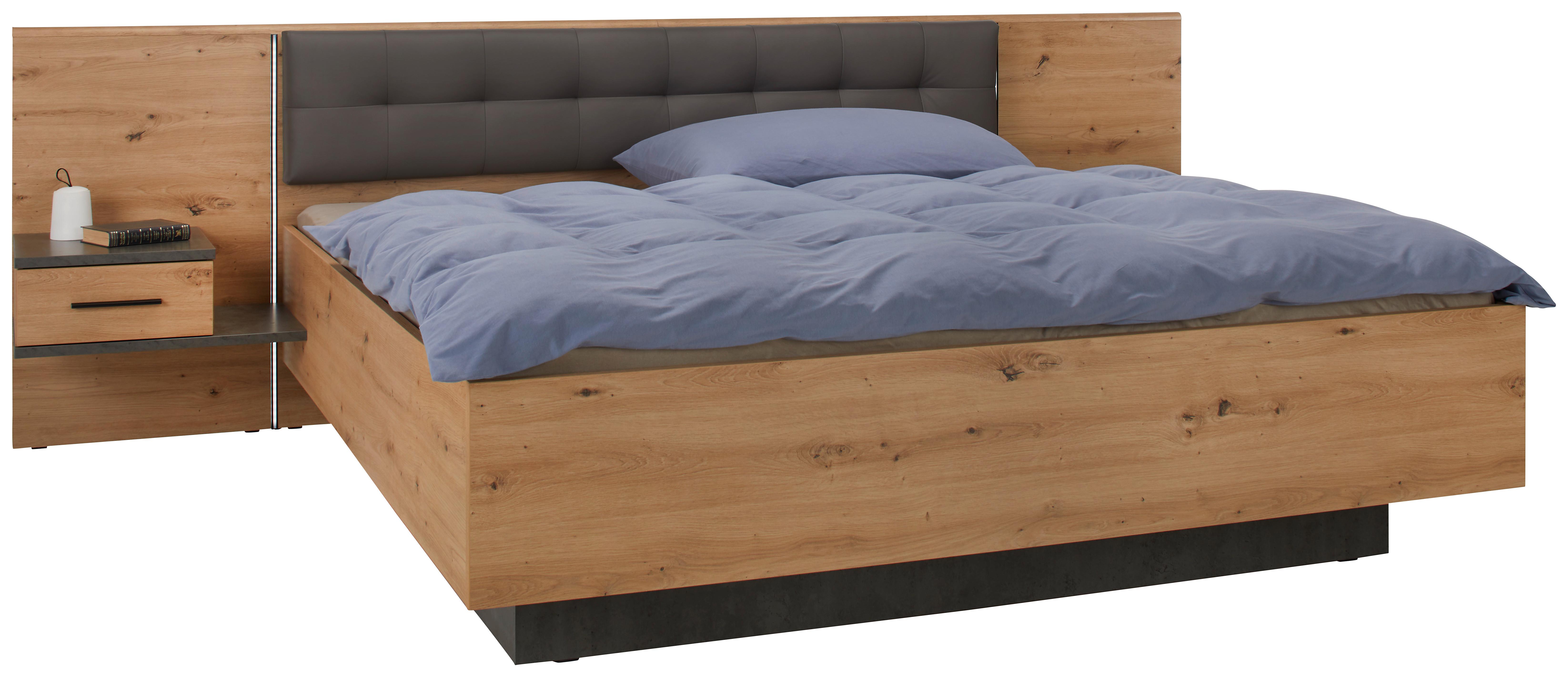 Bettanlage in Artisan Eiche - Eichefarben/Dunkelgrau, MODERN, Holzwerkstoff/Kunststoff (180/200cm) - Mömax