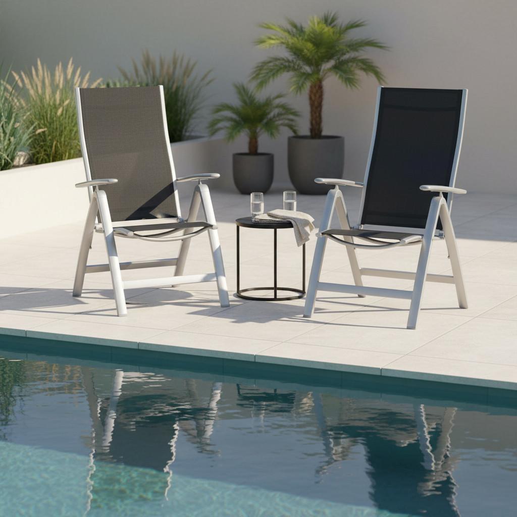 Gartenklappsessel Carrara Schwarz - Silberfarben/Schwarz, ROMANTIK / LANDHAUS, Textil/Metall (60/108/70cm) - Gardenson