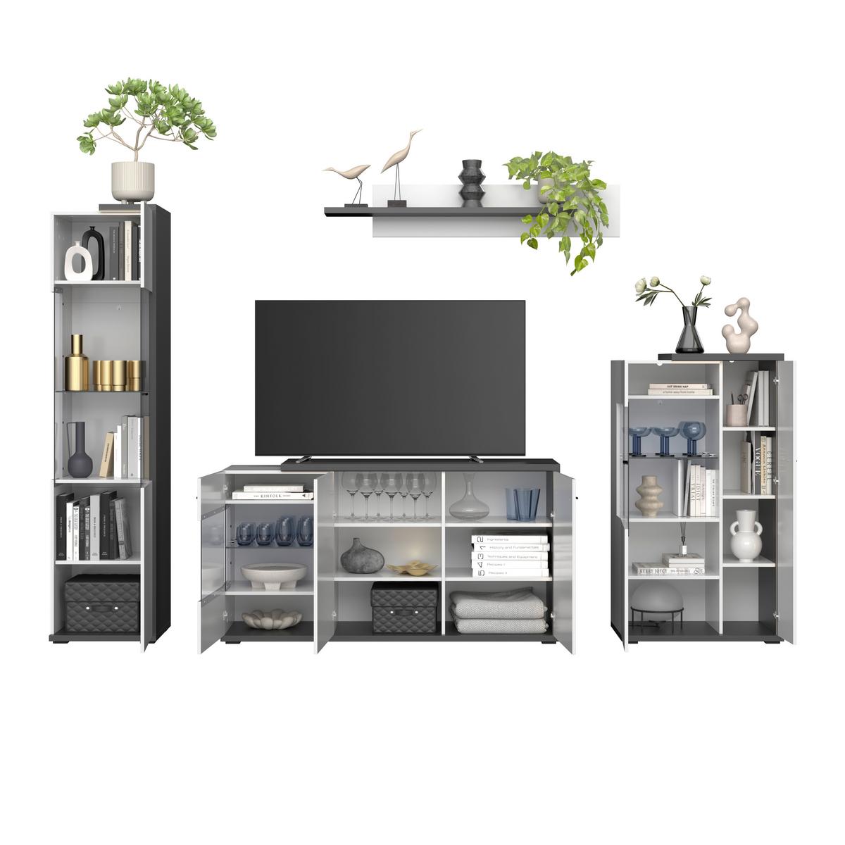 Komoda Ambiente Plus - bijela/bijela visoki sjaj, Moderno, staklo/drvni materijal (153,4/81,6/43,6cm) - Modern Living