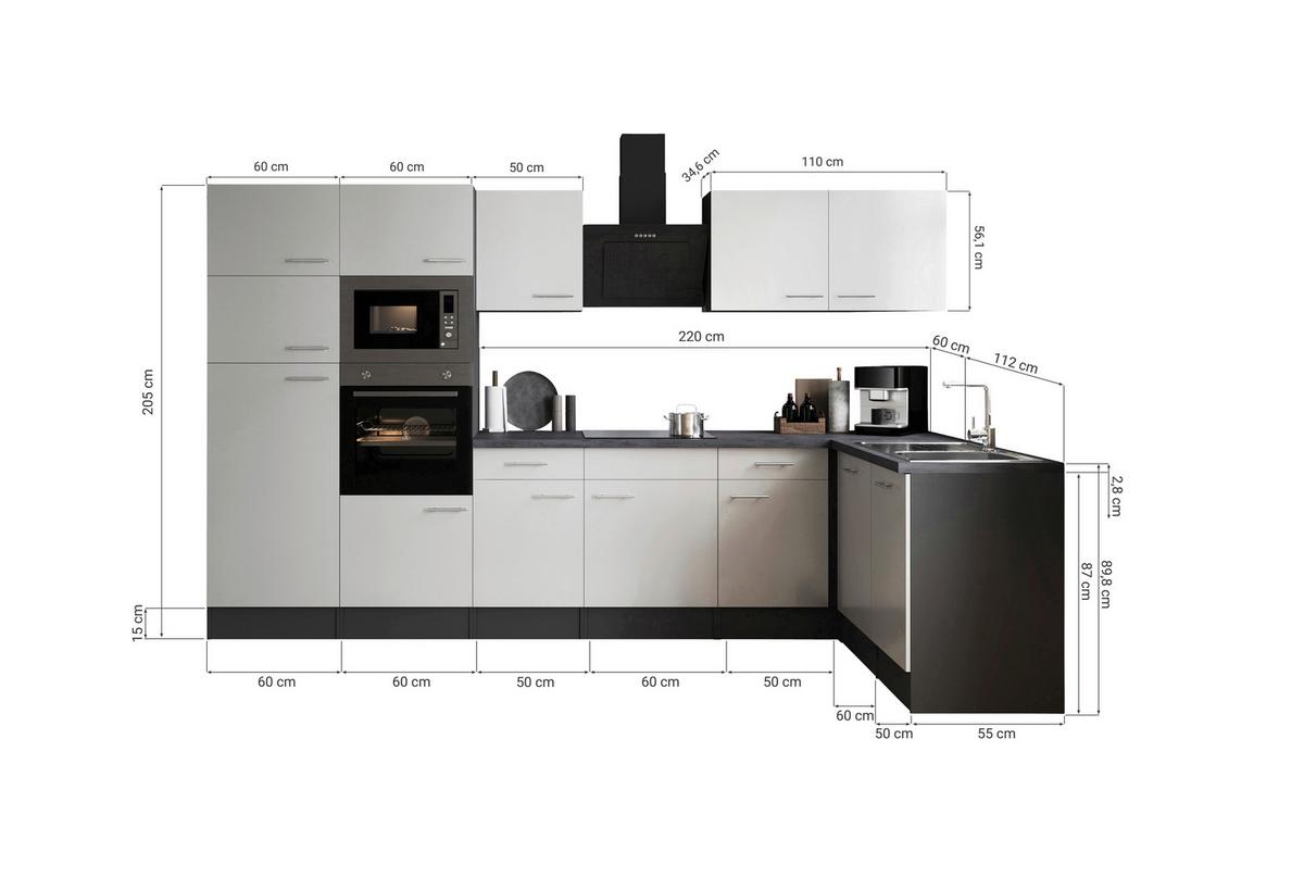 Kotna Kuhinja Z Aparati Oliver, 340x172cm - srebrne barve/siva, Design, kovina/leseni material (340/172cm) - Respekta