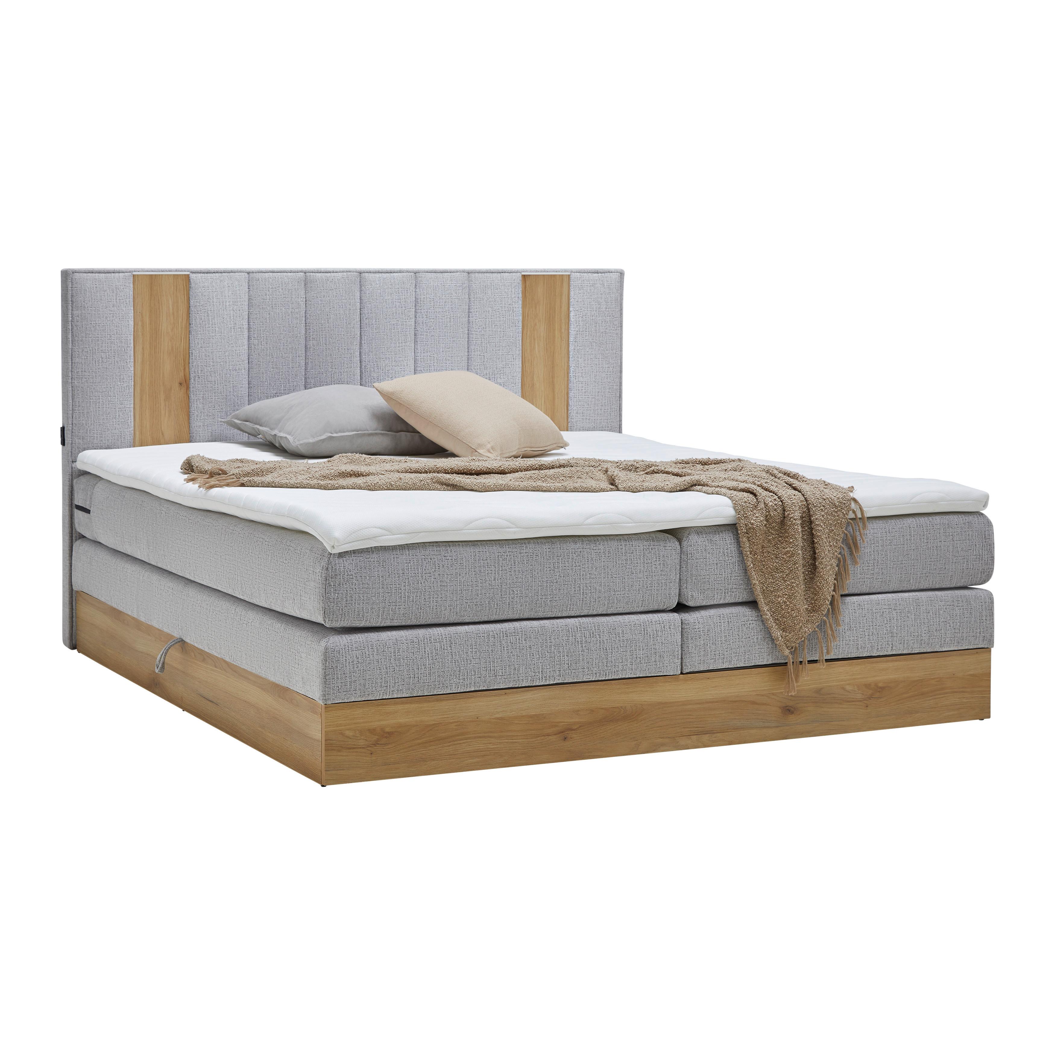 Boxspringbett Rabina Grau/Eichefarben ca. 180x200cm - Eichefarben/Grau, KONVENTIONELL, Holzwerkstoff/Textil (180/200cm) - Mömax