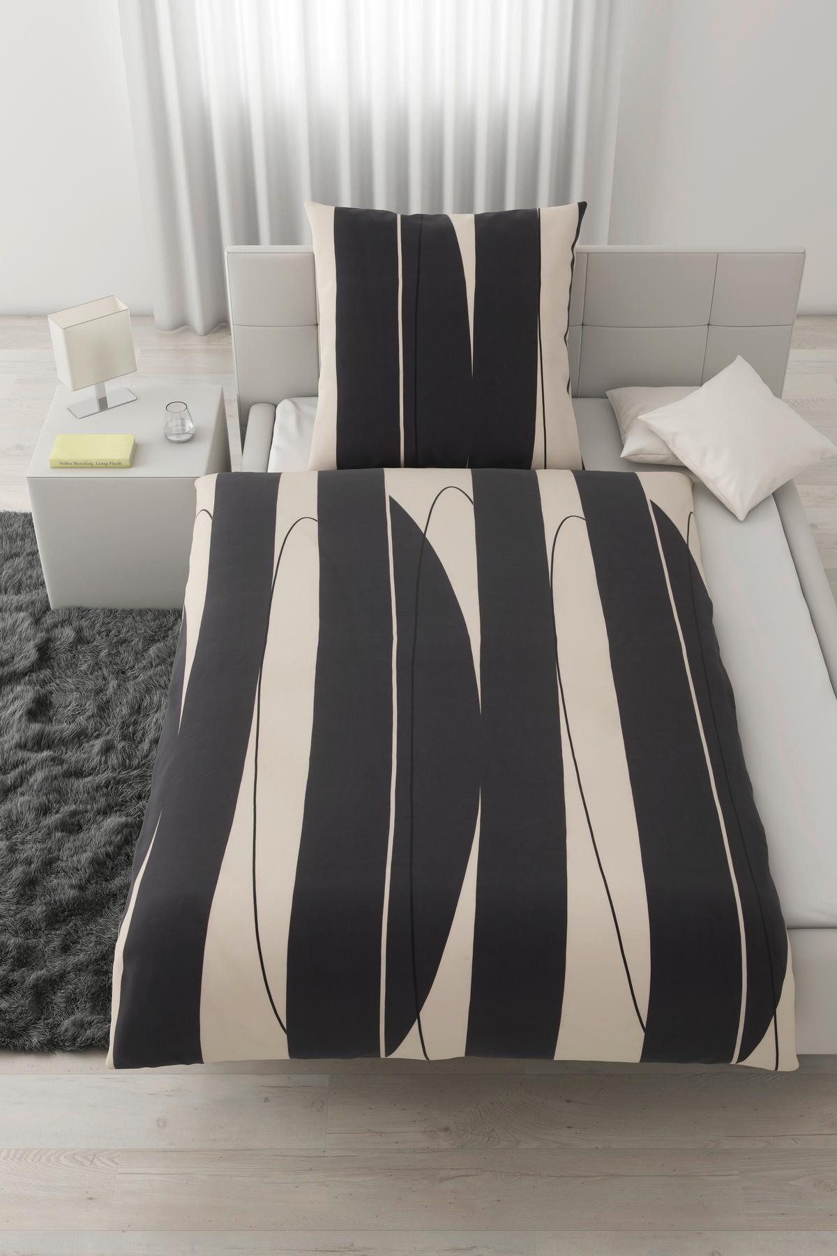 Bettwäsche Abstract XL Schwarz/Weiß ca. 155x220cm - Schwarz/Weiß, MODERN, Textil (155/220cm) - Modern Living