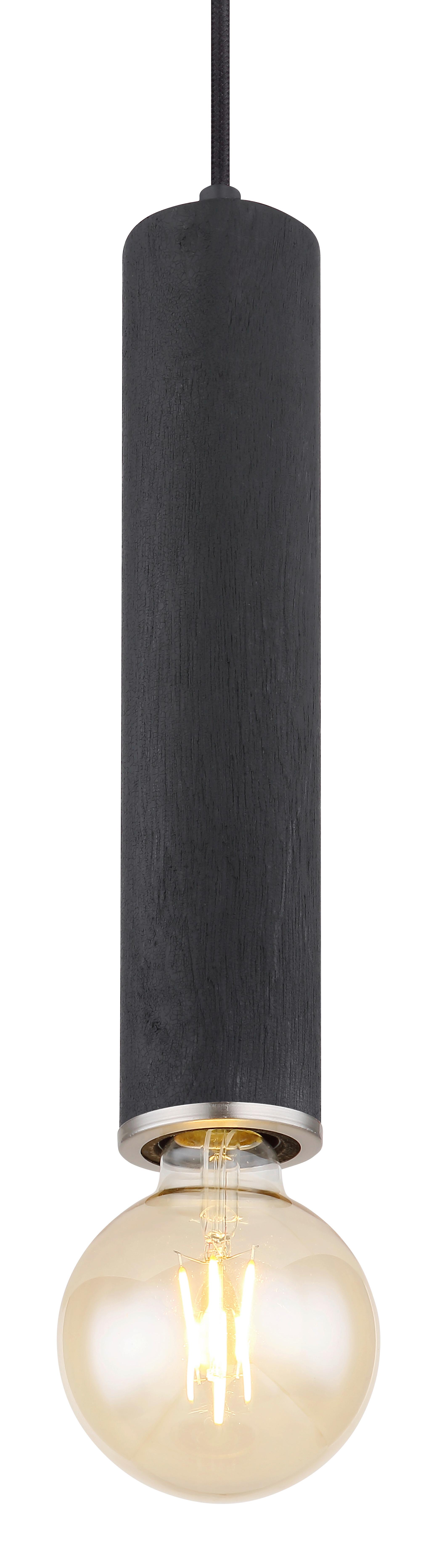 Hängeleuchte Marion in Schwarz max. 60 Watt - Schwarz/Nickelfarben, Basics, Holz/Metall (12/160cm) - Globo