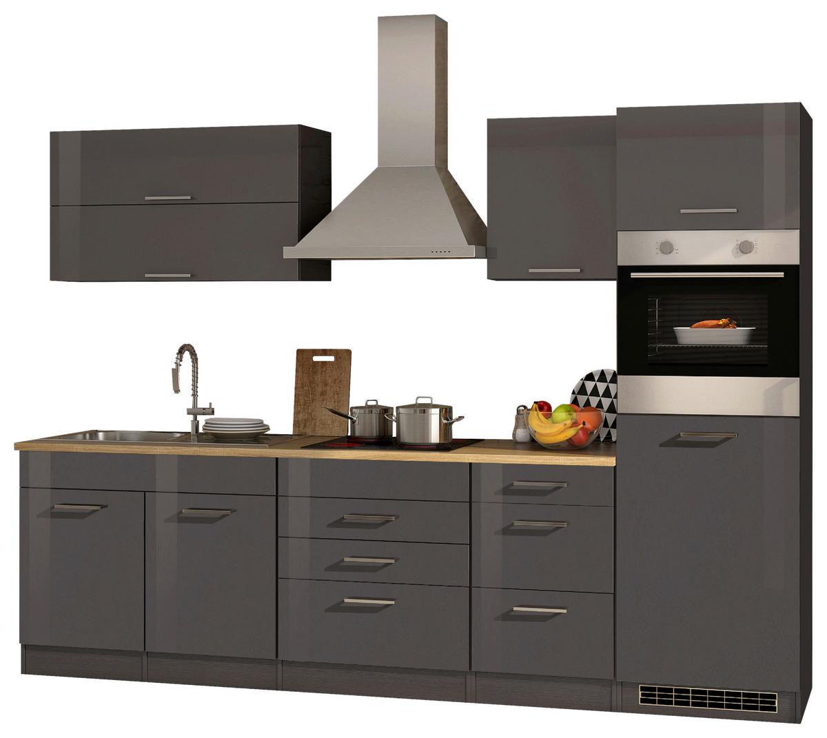 Küchenblock Mailand m. Geräten Graphitfarben - Silberfarben/Graphitfarben, MODERN, Holzwerkstoff/Metall (290cm) - Held