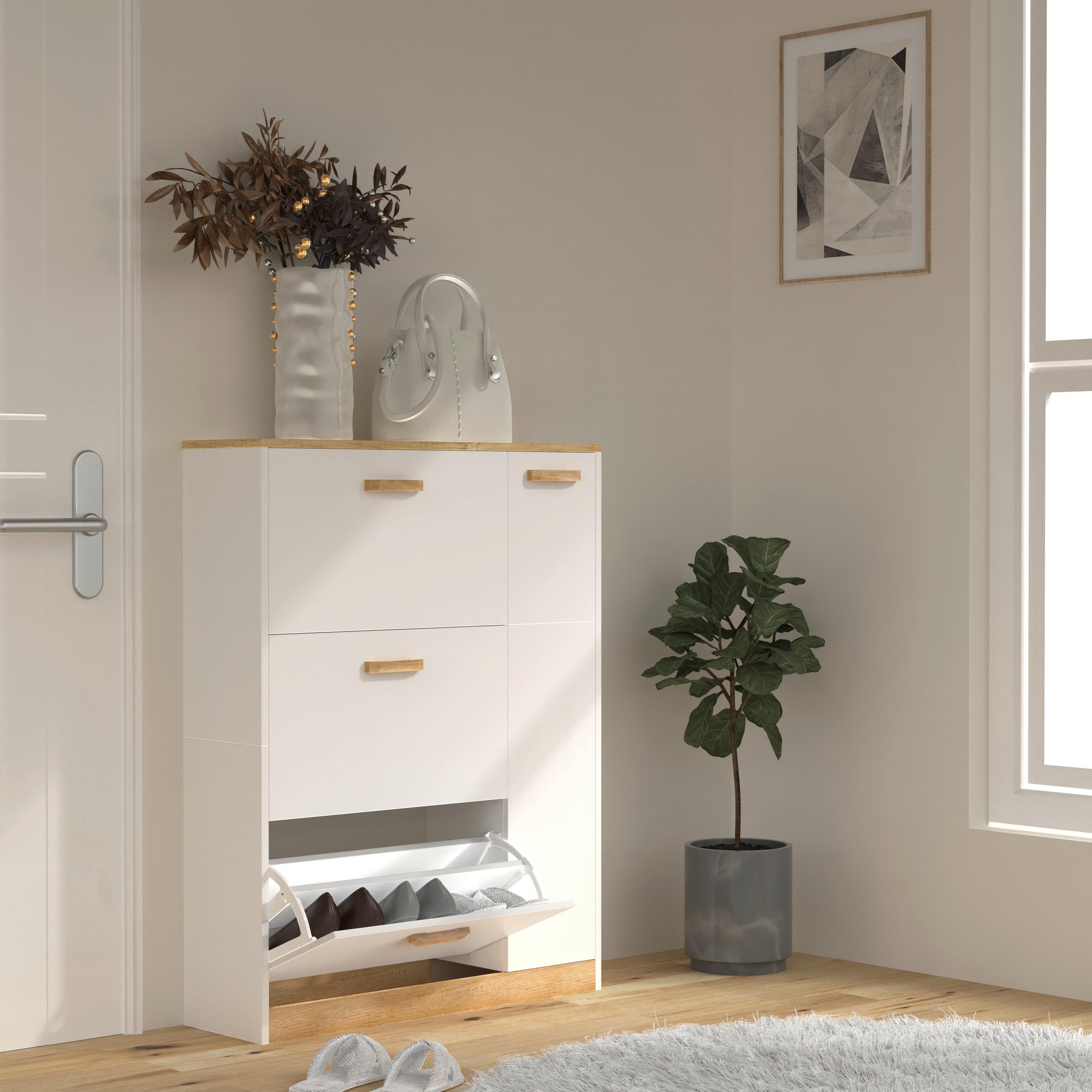 Omara Za Čevlje Halom L, Bela, Barva Hrasta - bela/medeni hrast, Trendi, leseni material (80/105/24cm) - MID.YOU