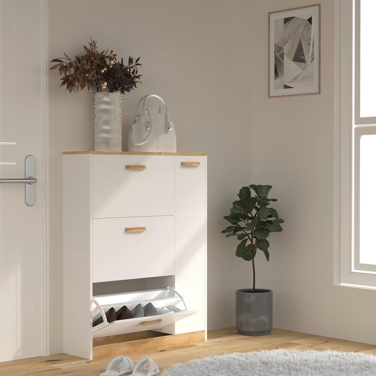 Omara Za Čevlje Halom L, Bela, Barva Hrasta - bela/medeni hrast, Trendi, leseni material (80/105/24cm) - MID.YOU