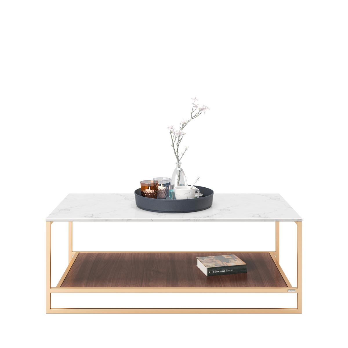 PLAYBOY Couchtisch Olivia ca. 120x60 cm Weiß/Braun/Gold - Nussbaumfarben/Goldfarben, KONVENTIONELL, Holzwerkstoff/Metall (120/60/45cm) - Playboy