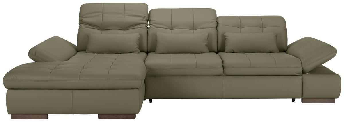 Wohnlandschaft Sanfino Leder Grau - Chromfarben/Grau, KONVENTIONELL, Leder/Metall (199/79-96/305cm) - Premium Living
