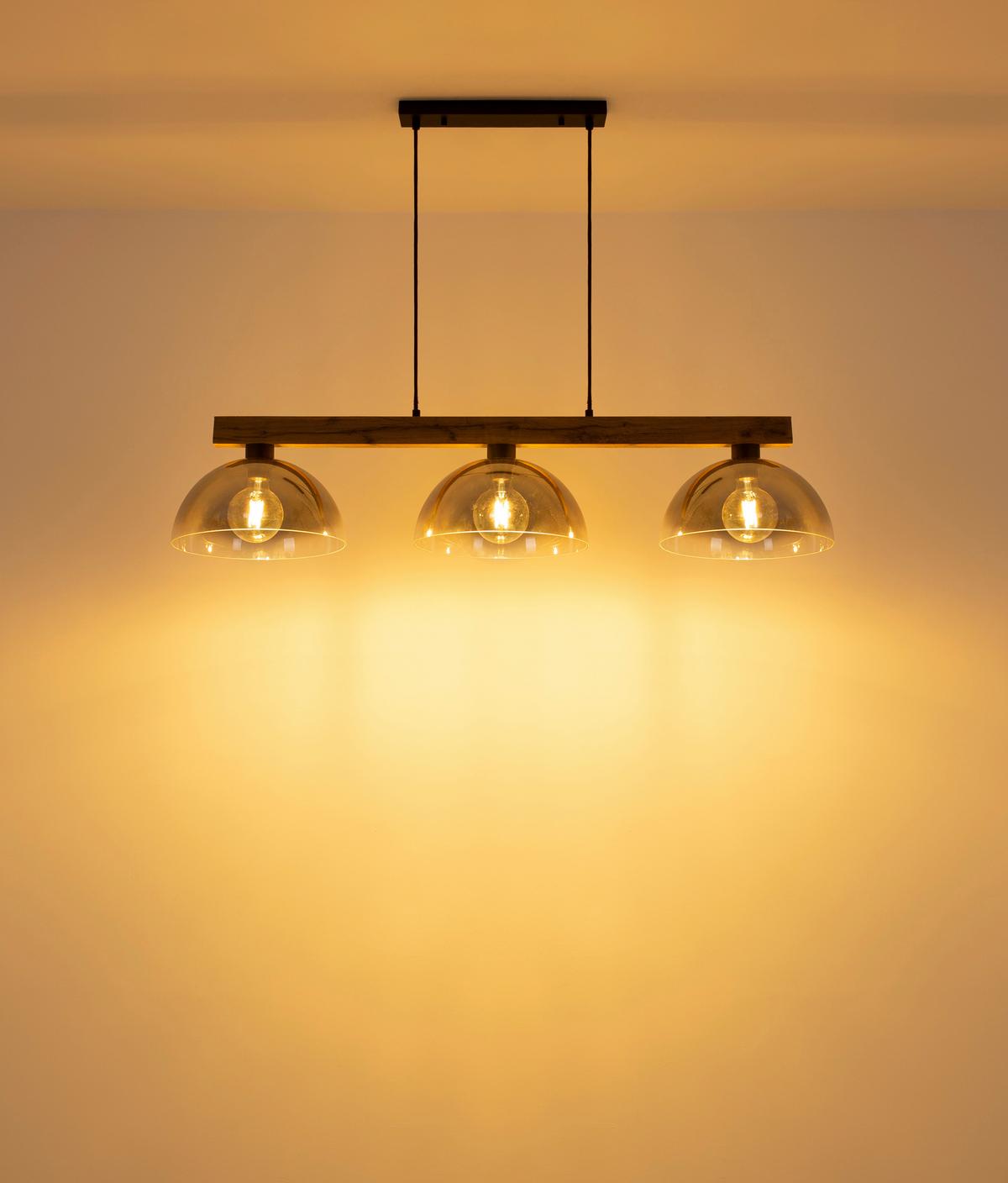 Hängeleuchte 30660346 Romy - Klar/Dunkelbraun, Design, Glas/Holz (114/30/120cm) - Globo