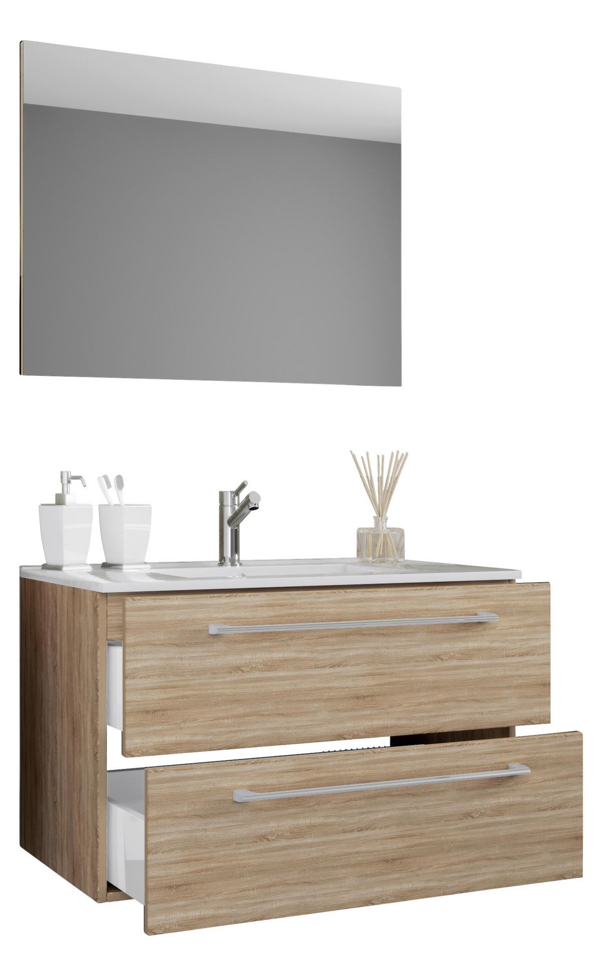 Kopalnica Badinos, Hrast - bela/barve aluminija, Moderno, kovina/leseni material (80cm) - MID.YOU