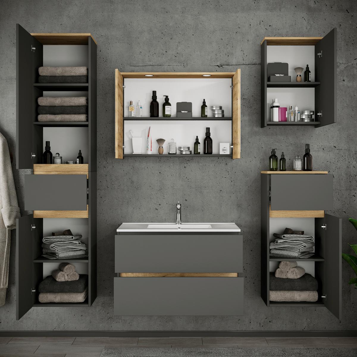 Badezimmer Cosila - Weiss/Anthrazit, Trend, Keramik/Holzwerkstoff (161cm) - MID.YOU