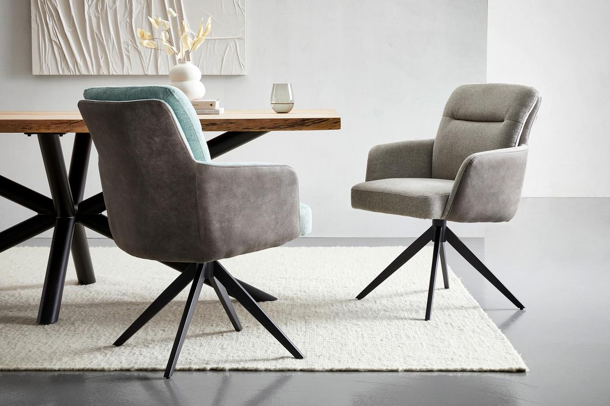 KRZESŁO Z PODŁOKIETNIKAMI CAN - jasnoszary/czarny, Design, metal/tkanina (60,5/88/65cm) - Novel