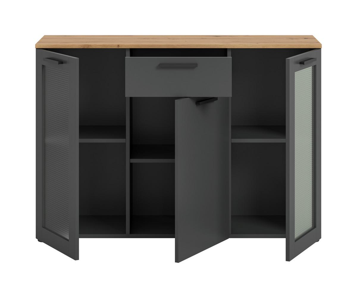Vitrina Niklas - siva/hrast Artisan, Design, staklo/drvni materijal (120/84/38cm) - Modern Living