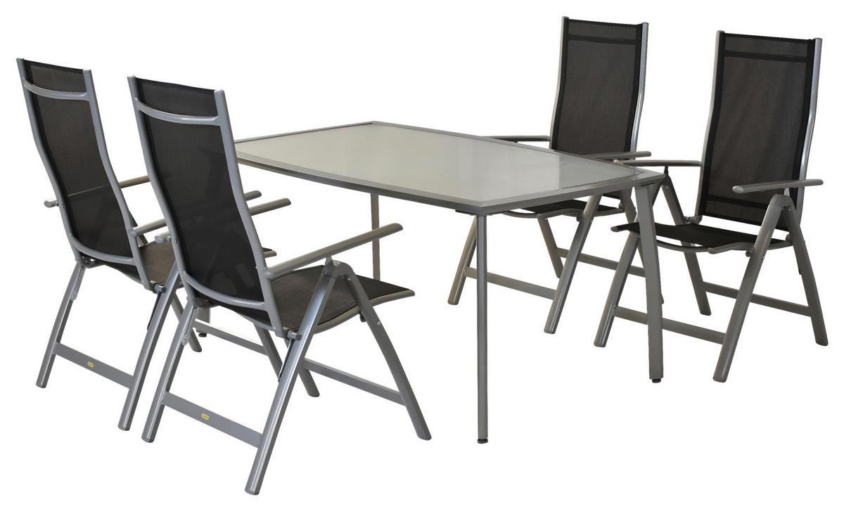 Vrtni Set Carrara, 5-Delni - srebrne barve/črna, Moderno, kovina/tekstil - Gardenson