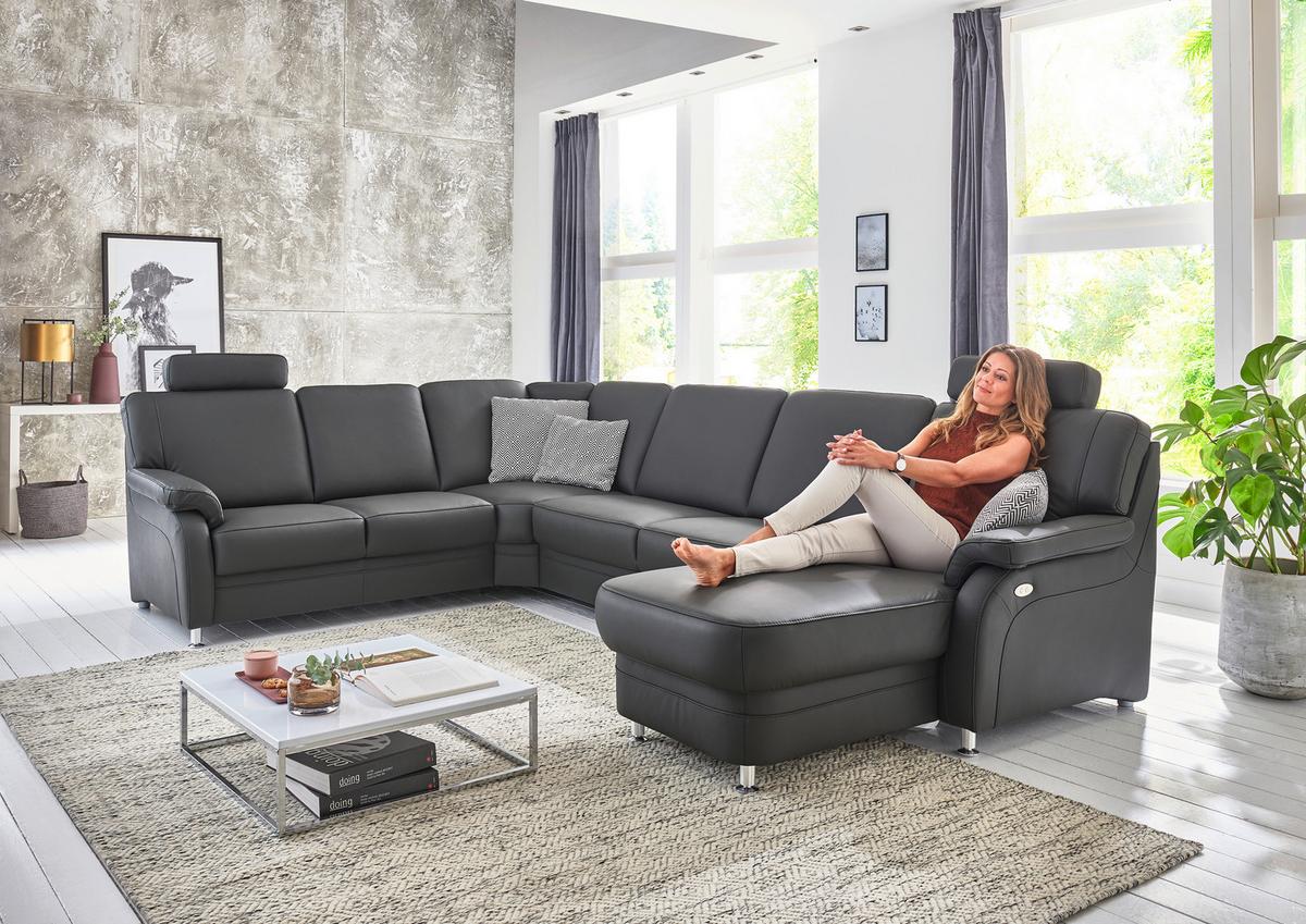 DUŻY NAROŻNIK TAULON - antracytowy/kolor aluminiowy, Konventionell, skóra/metal (239/329/165cm) - Beldomo Premium