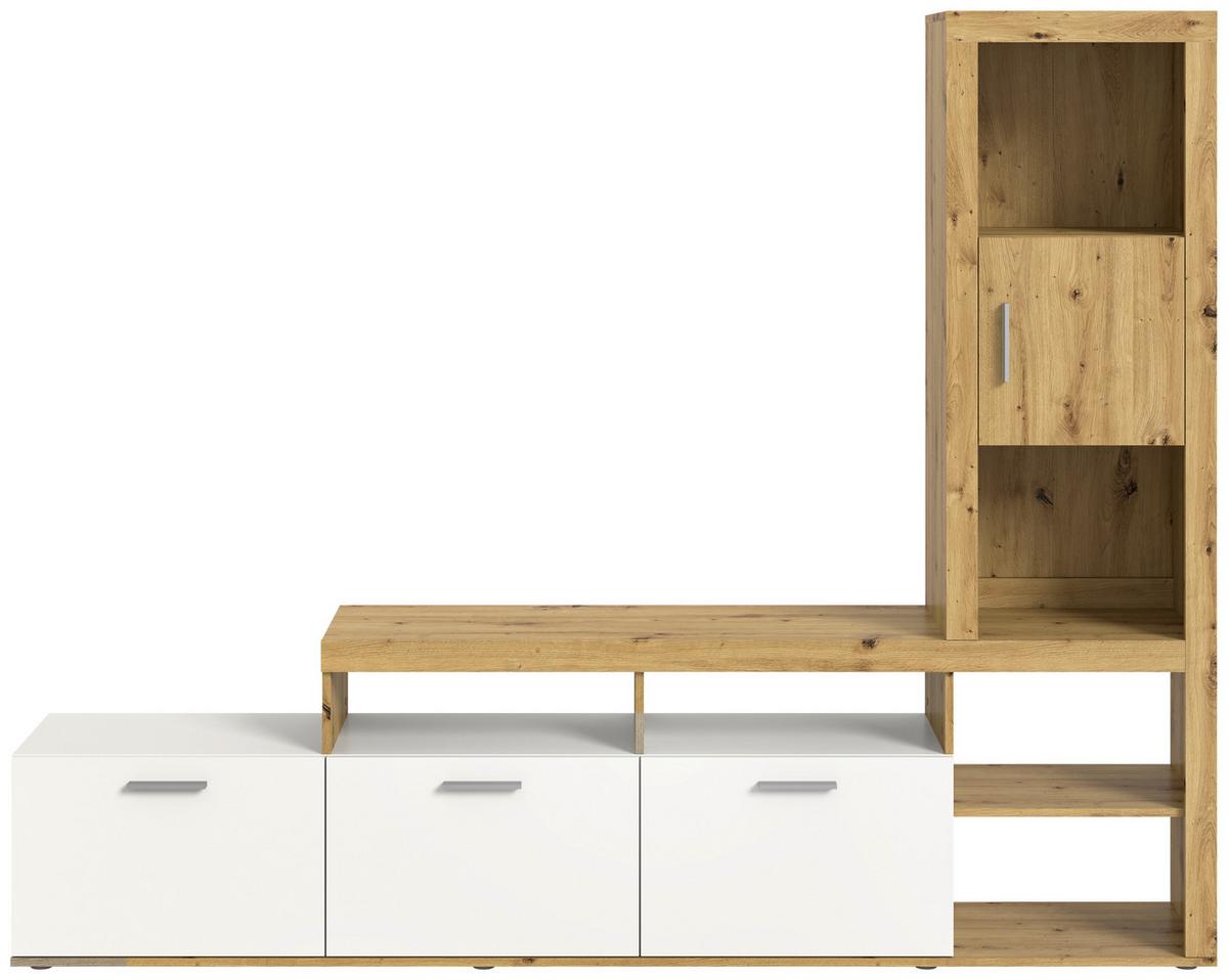 Wohnwand Jacky Weiß/Eiche Artisan - Silberfarben/Weiß, MODERN, Holzwerkstoff/Kunststoff (230/184/37cm) - Mömax